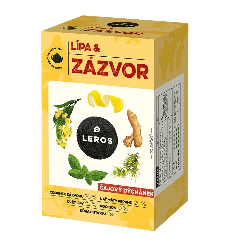 Nápoje - Leros čajový dýchánek lípa & zázvor 20x2g