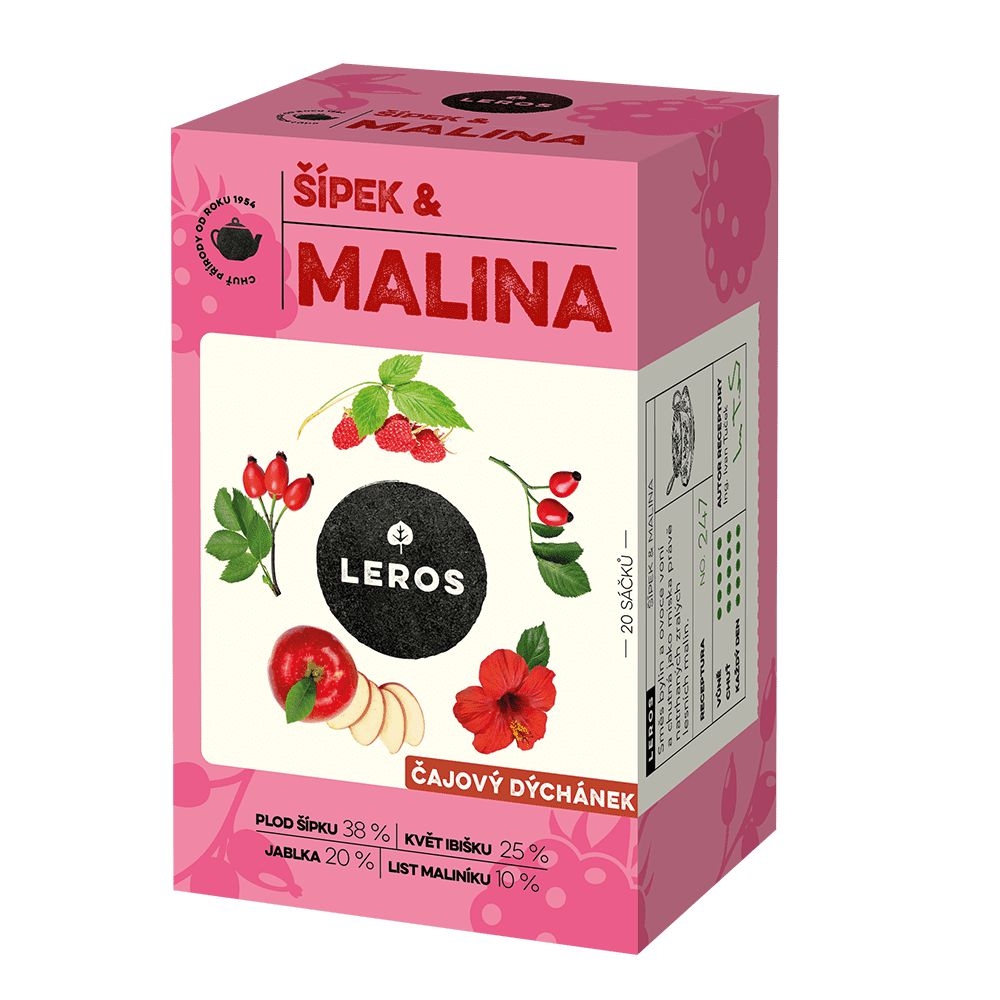 Nápoje - Leros čajový dýchánek, šípek, malina 20x2g