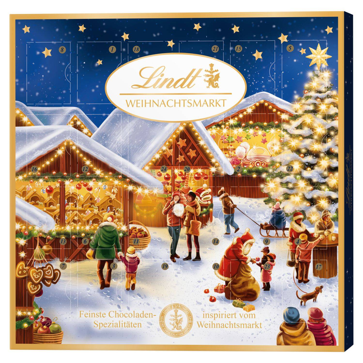 Trvanlivé potraviny - Lindt Adventní kalendář z mléčné čokolády s různými náplněmi 24 ks 115g