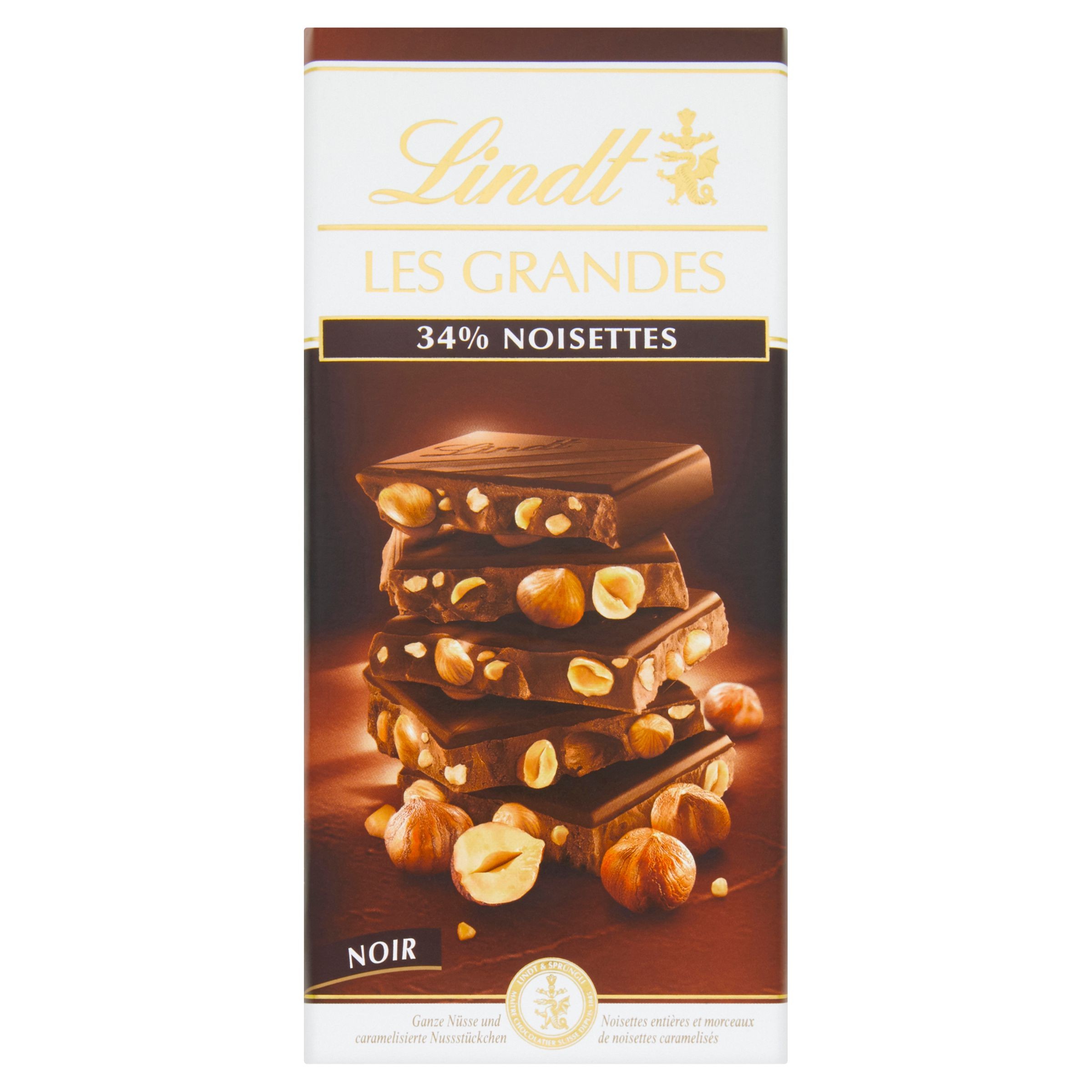 Trvanlivé potraviny - Lindt Les Grandes hořká čokoláda slískovými ořechy 150 g