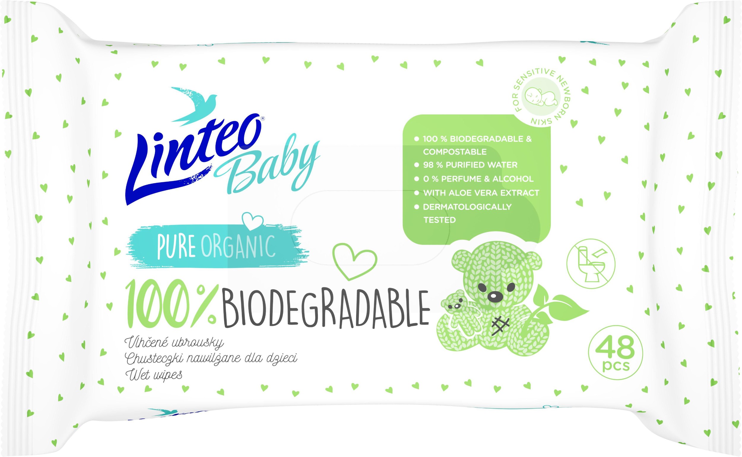 Svět dětí - Linteo Baby 100% BIOdegradable Vlhčené ubrousky 48ks