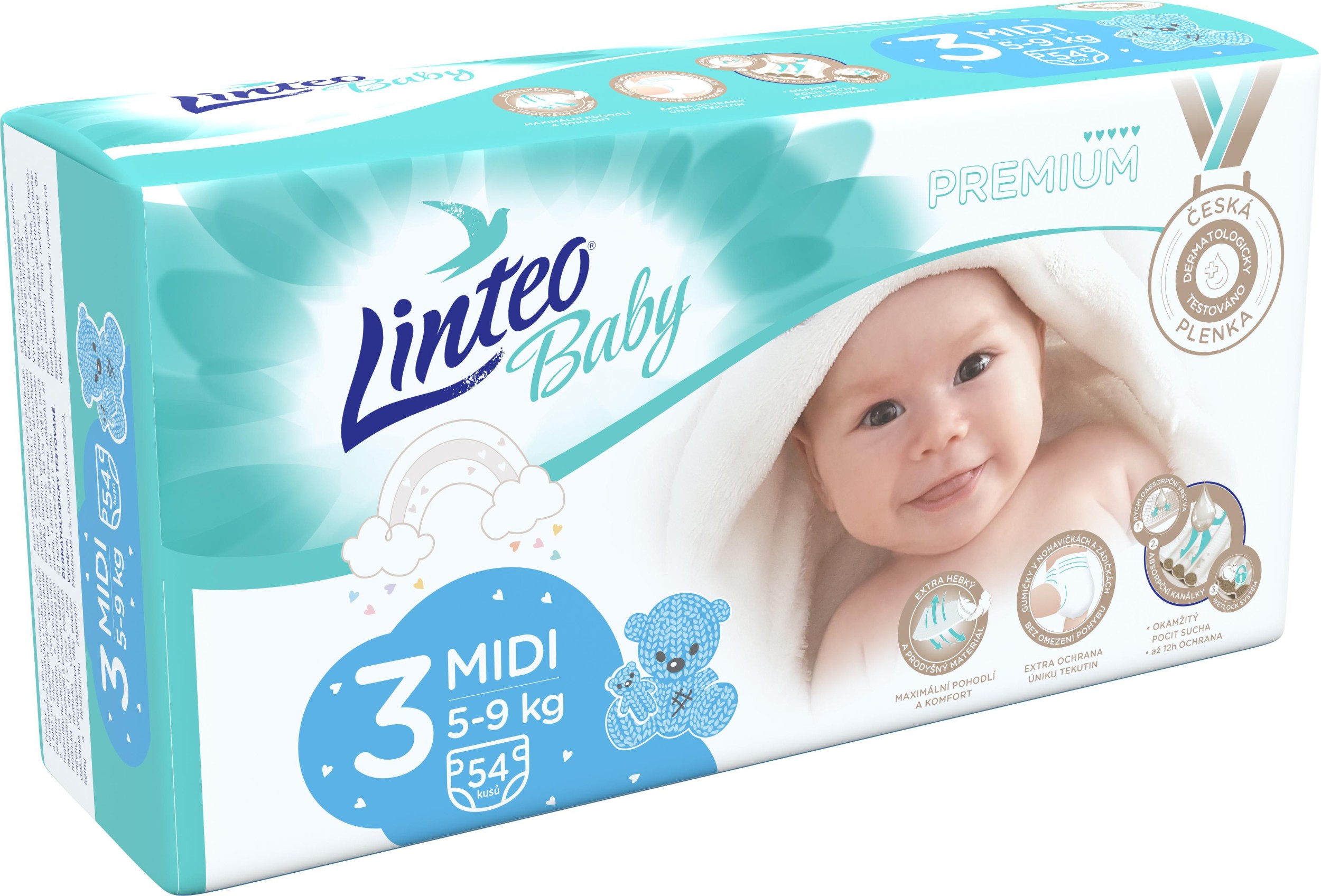 Svět dětí - Linteo Baby Prémiové plenky č.3 MIDI, 5-9 kg, 54ks