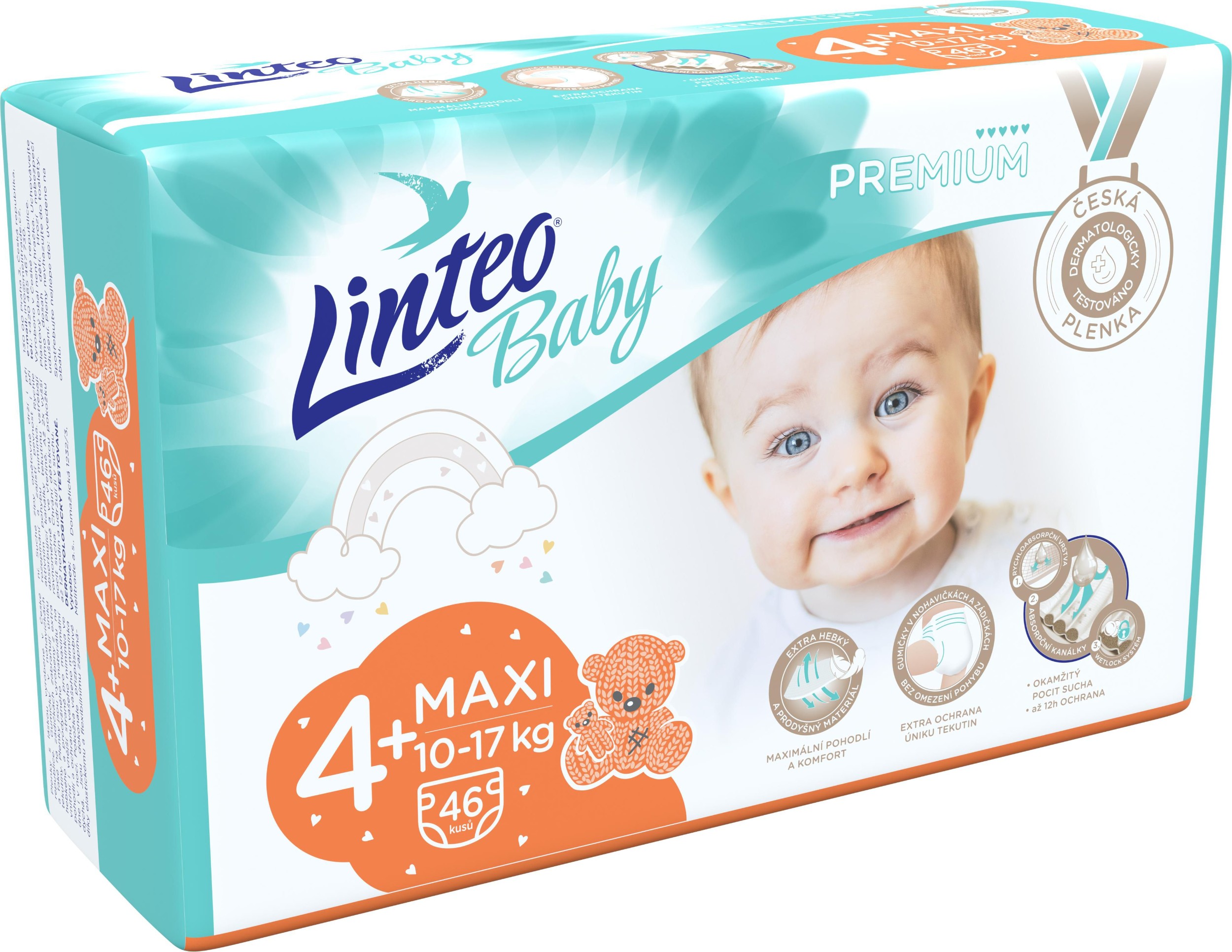 Svět dětí - Linteo Baby Prémiové plenky č.4+ MAXI, 10-17kg, 46ks