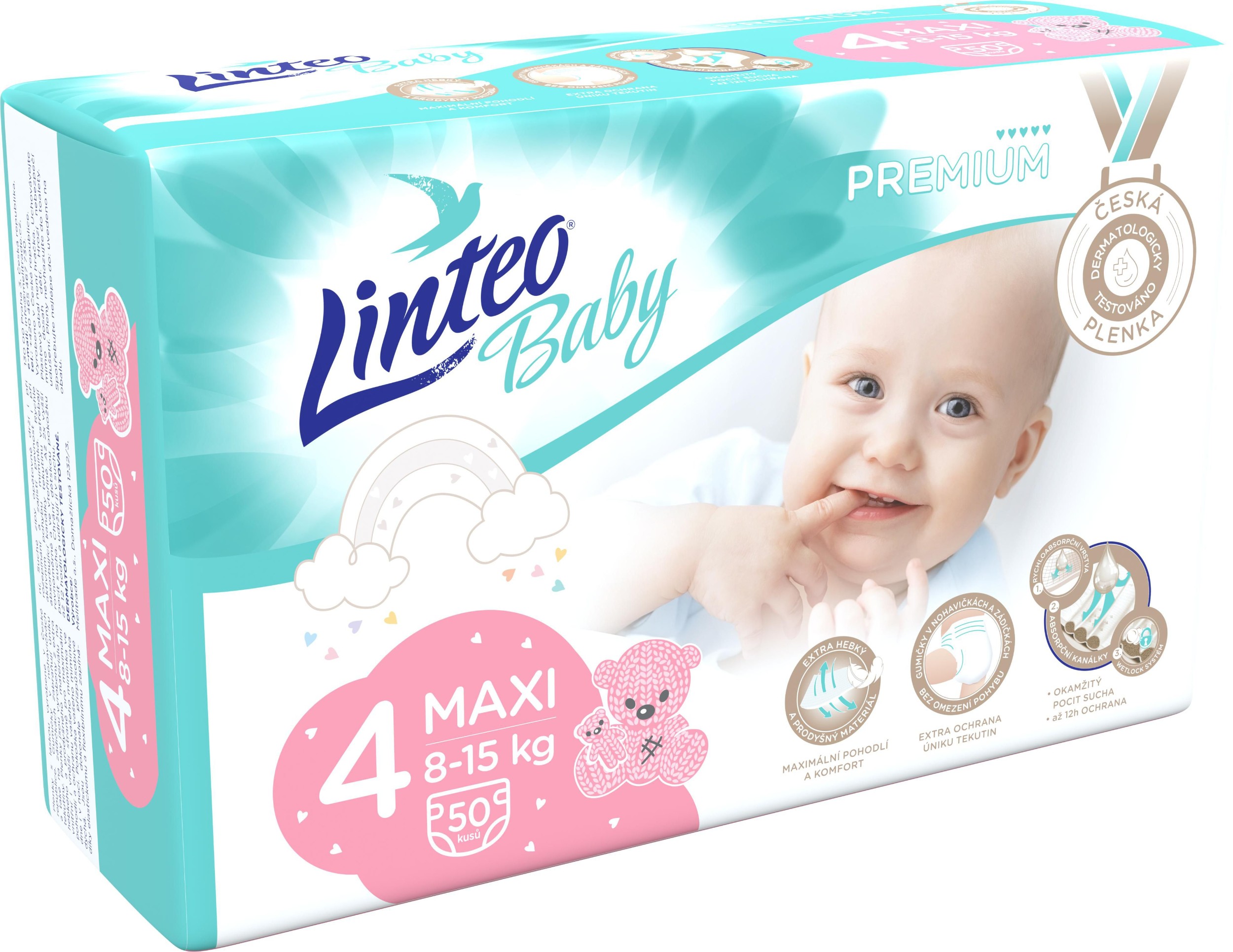 Svět dětí - Linteo Baby Prémiové plenky č.4 MAXI, 8-15 kg, 50ks