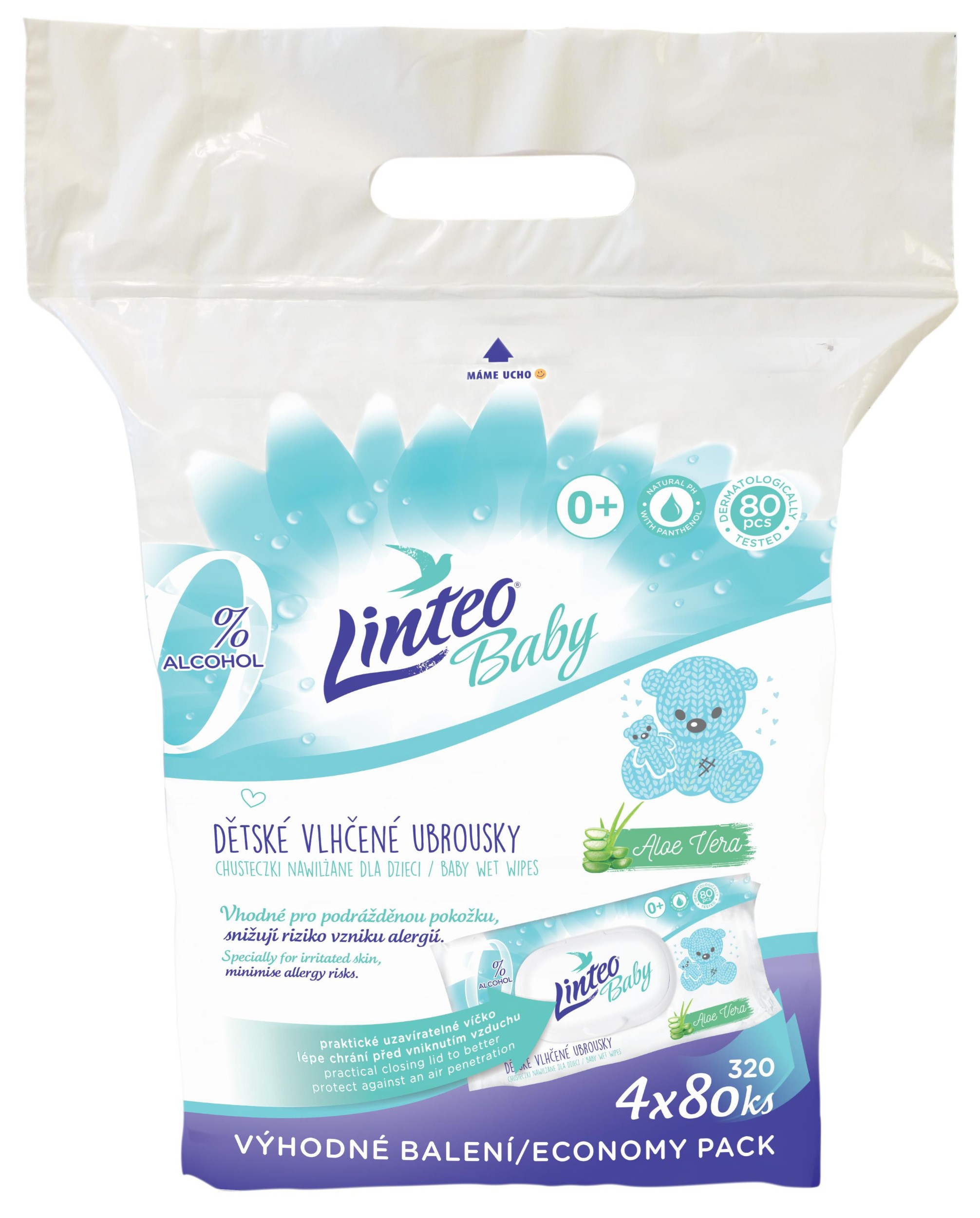 Svět dětí - Linteo Baby vlhčené dětské ubrousky pro podrážděnou pokožku 4x80ks