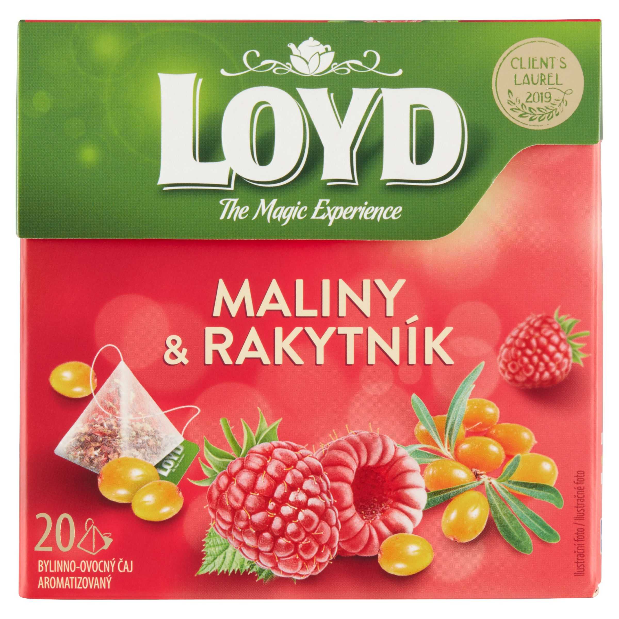 Nápoje - Loyd Bylinno-ovocný čaj aromatizovaný maliny & rakytník 20 x 2g