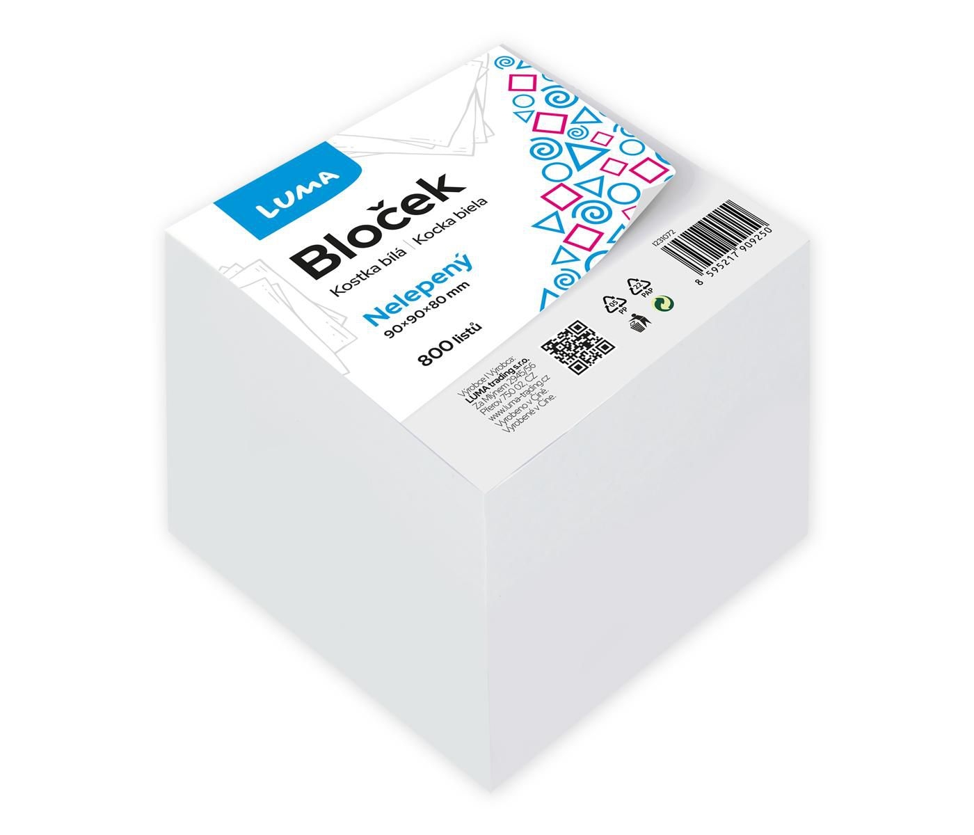 Domácnost a Zahrada - LUMA bloček kostka bílá 90 x 90 x 80mm, nelepená