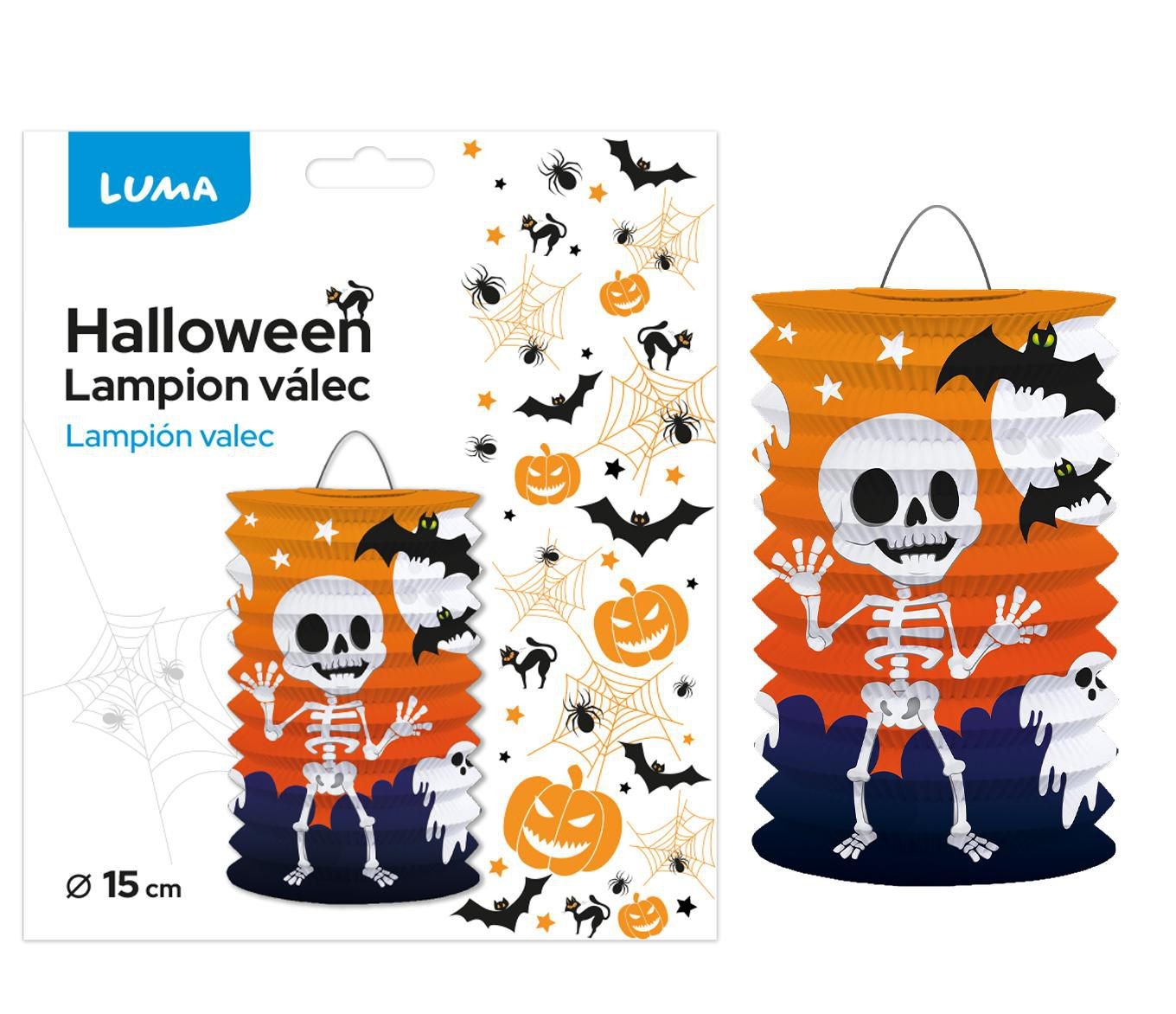 Domácnost a Zahrada - LUMA Lampion 15cm válec HALLOWEEN kostlivec