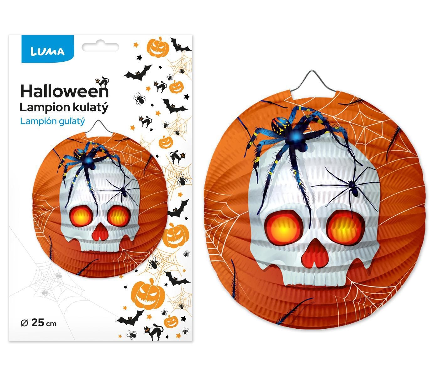 Domácnost a Zahrada - LUMA Lampion 25cm kulatý HALLOWEEN lebka