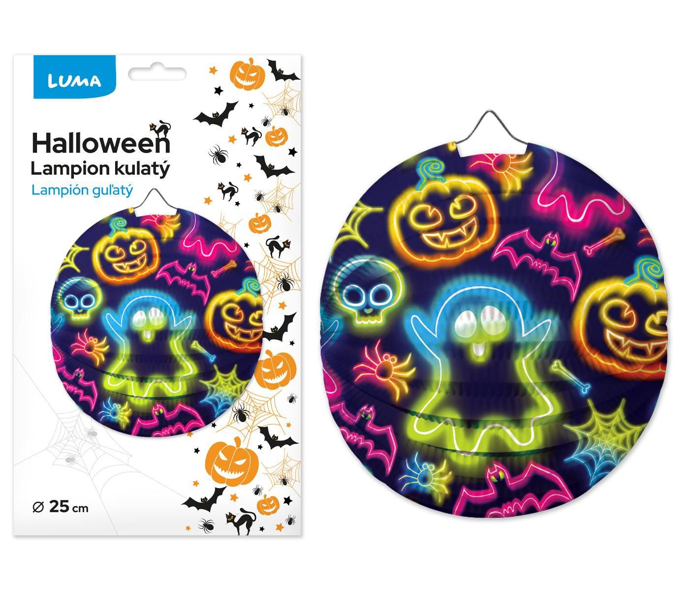 Domácnost a Zahrada - LUMA Lampion 25cm kulatý HALLOWEEN neon