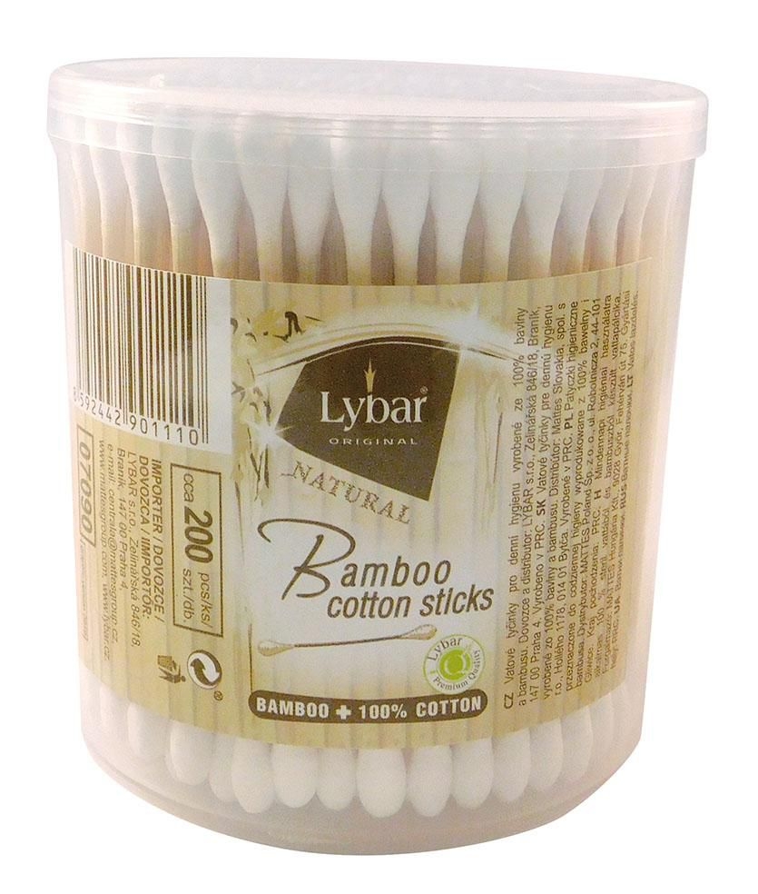 Drogerie a kosmetika - Lybar Natural Bamboo vatové tyčinky kulatá krabička 200 ks