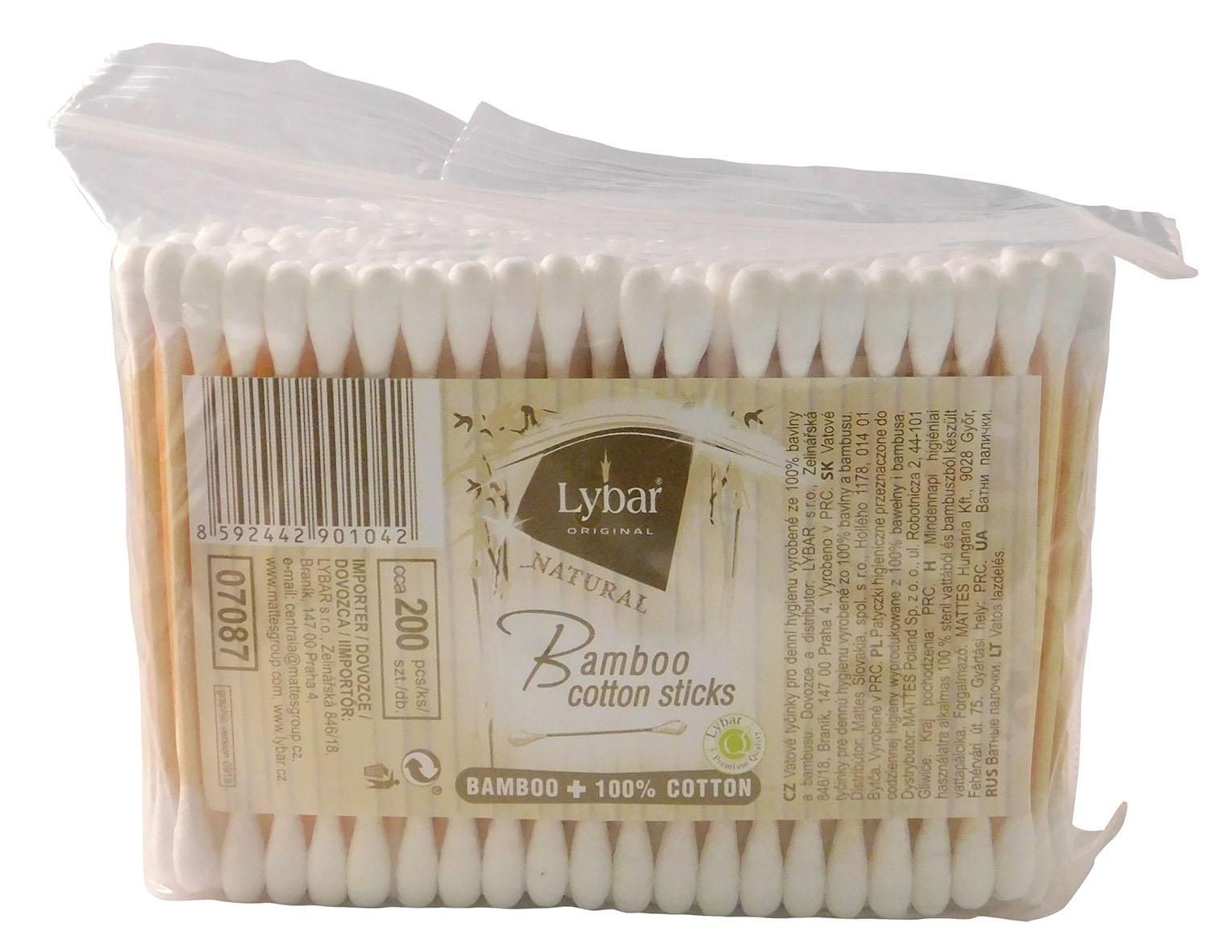 Drogerie a kosmetika - Lybar Natural Bamboo vatové tyčinky sáček 200 ks