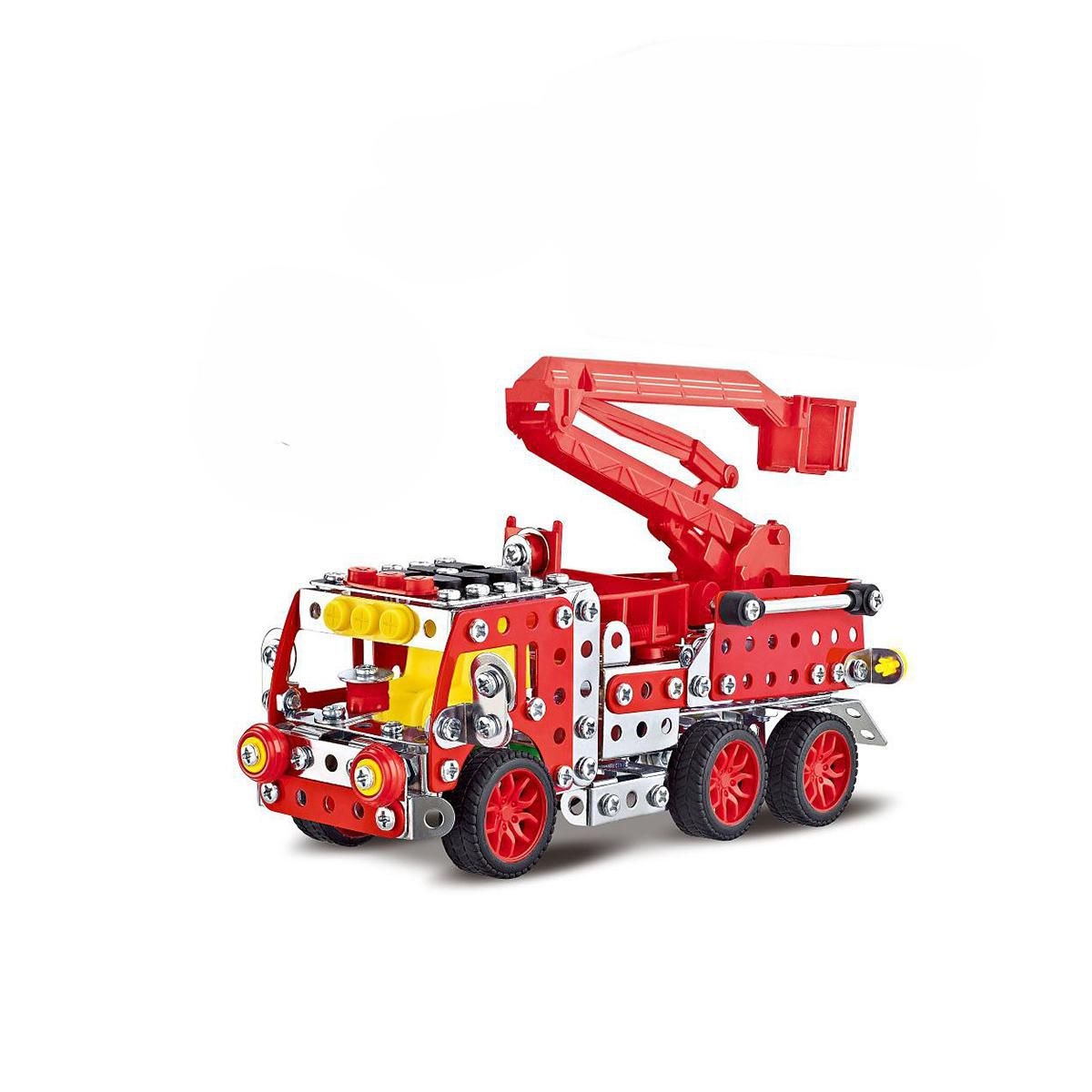 MaDe Malý Mechanik Hasičské auto s plošinou 328 dílů-2