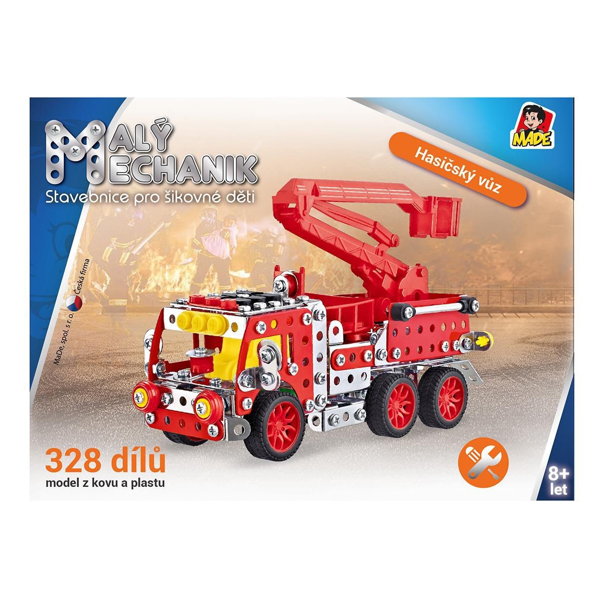 MaDe Malý Mechanik Hasičské auto s plošinou 328 dílů-0