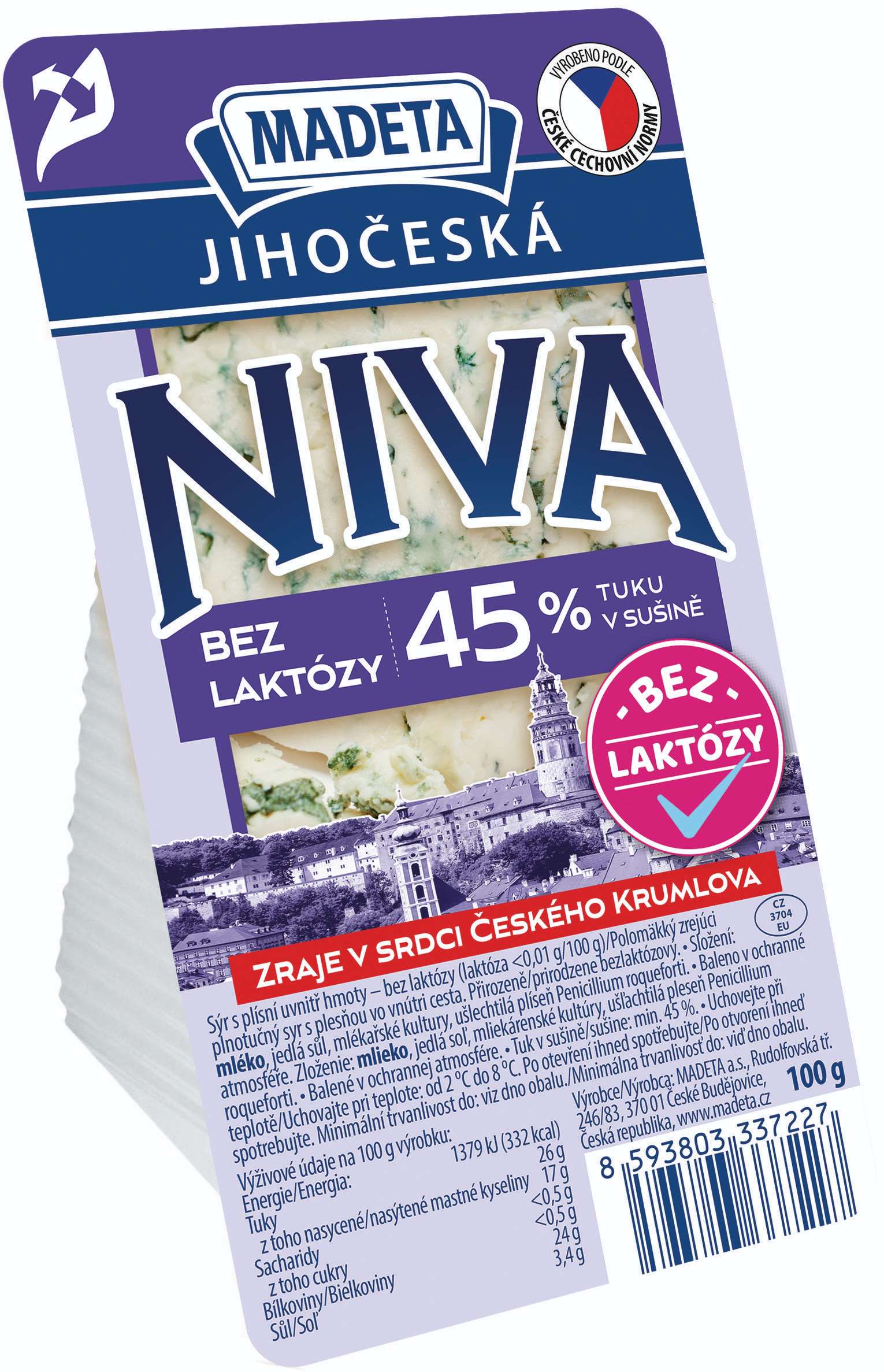 Zdravý svět - Madeta Jihočeská Niva 45% bez laktózy 100g