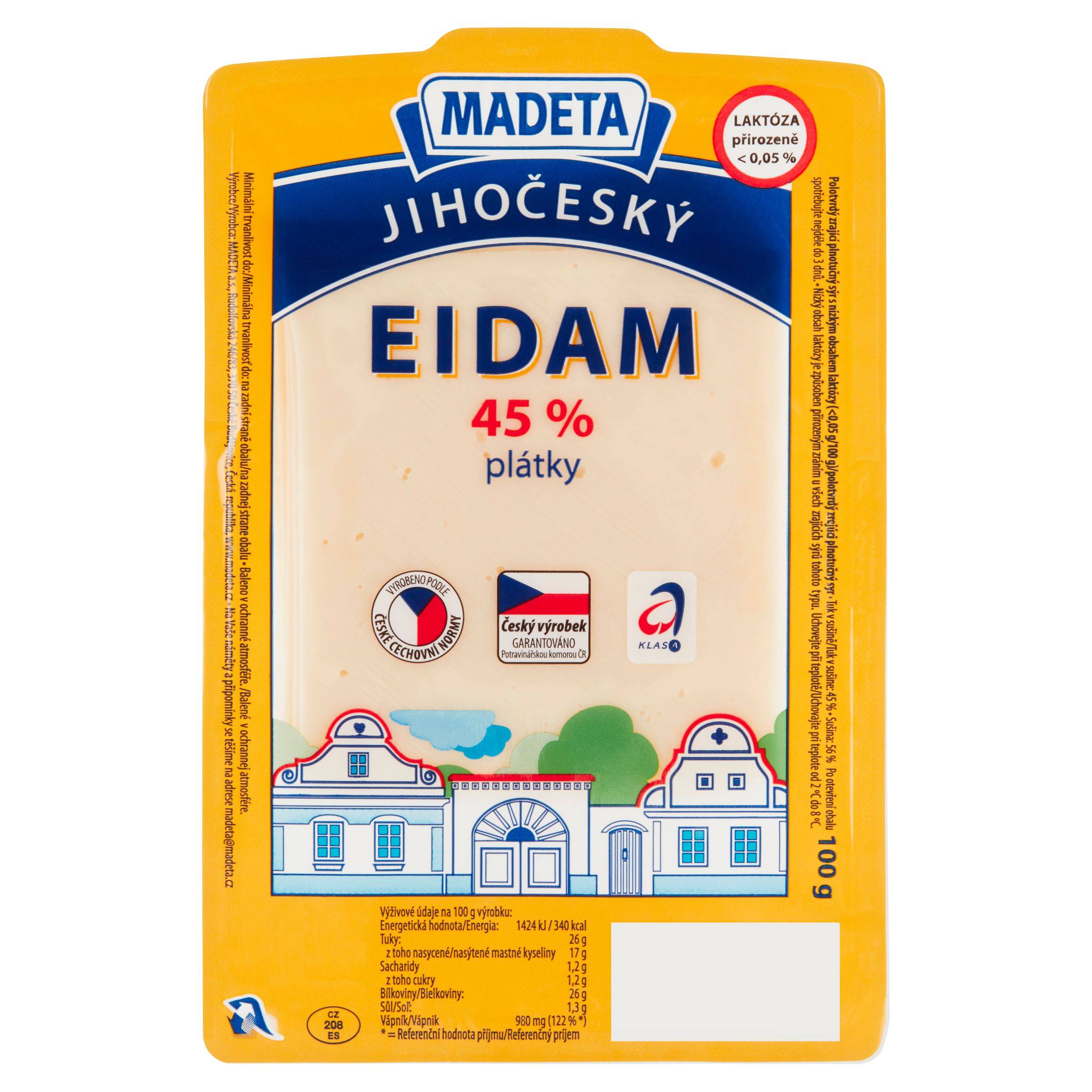 Mléčné a chlazené - Madeta Jihočeský eidam 45% plátky 100 g