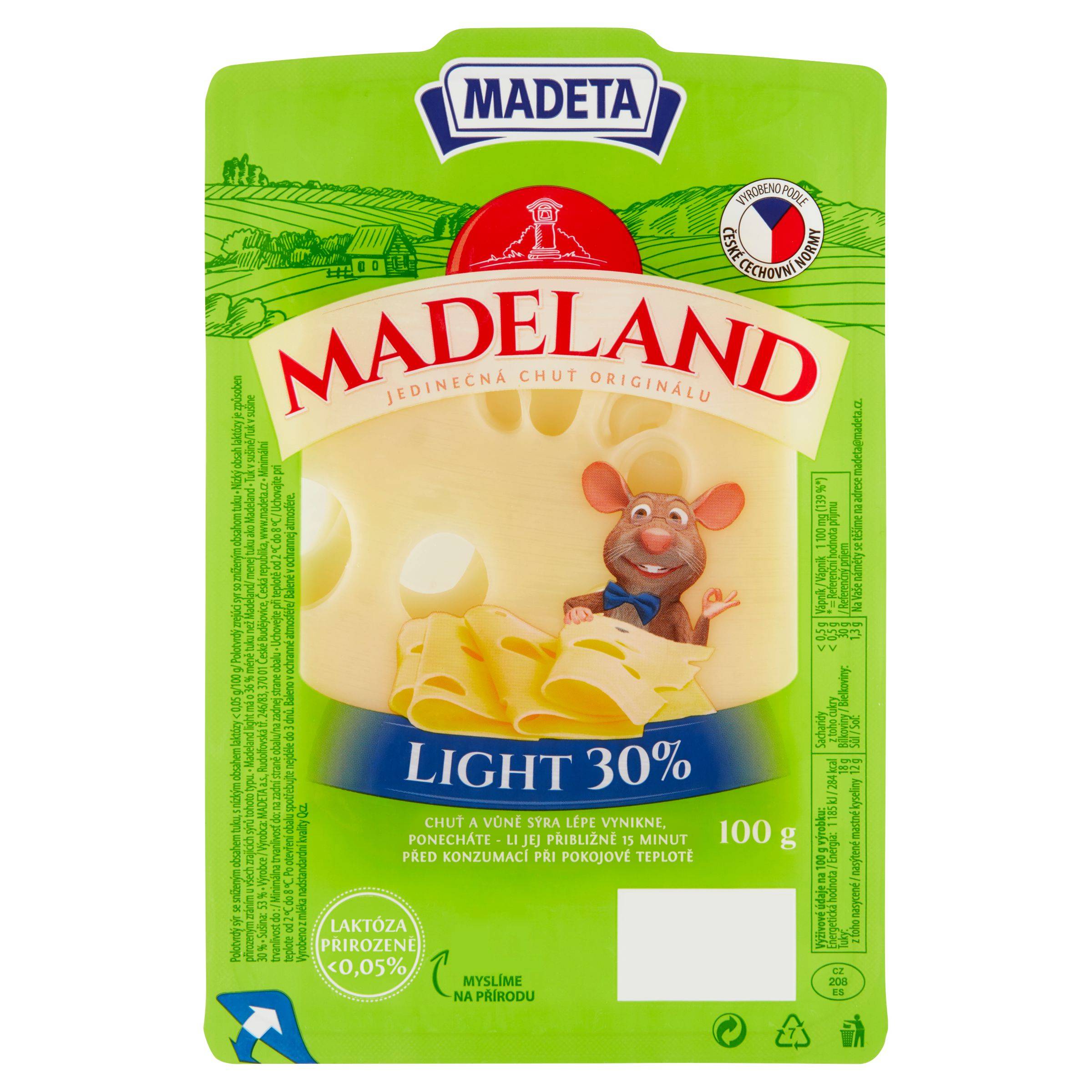 Mléčné a chlazené - Madeta Madeland light 30% plátky 100 g