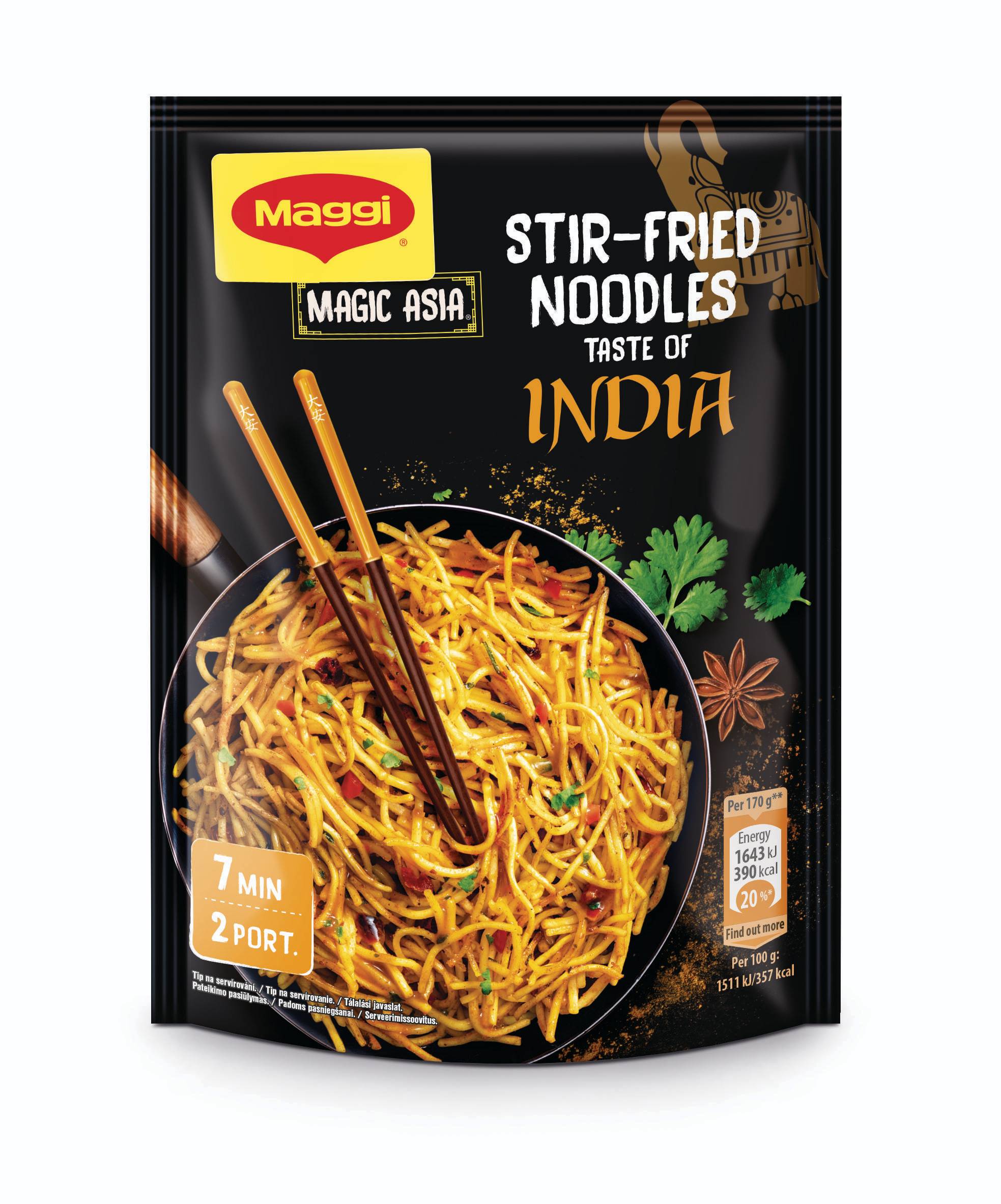 Trvanlivé potraviny - Maggi Fusian Smažené nudle s chutí Indie 118 g