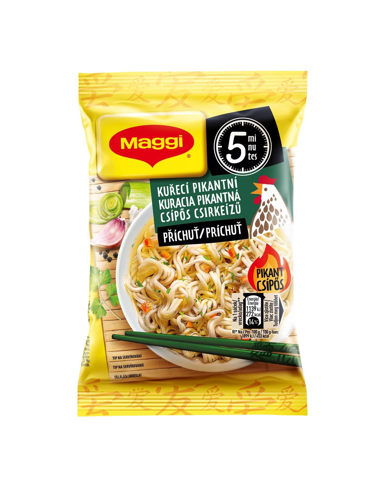 Trvanlivé potraviny - Maggi Instantní nudle s kuřecí příchutí, pikantní, sáček 60 g
