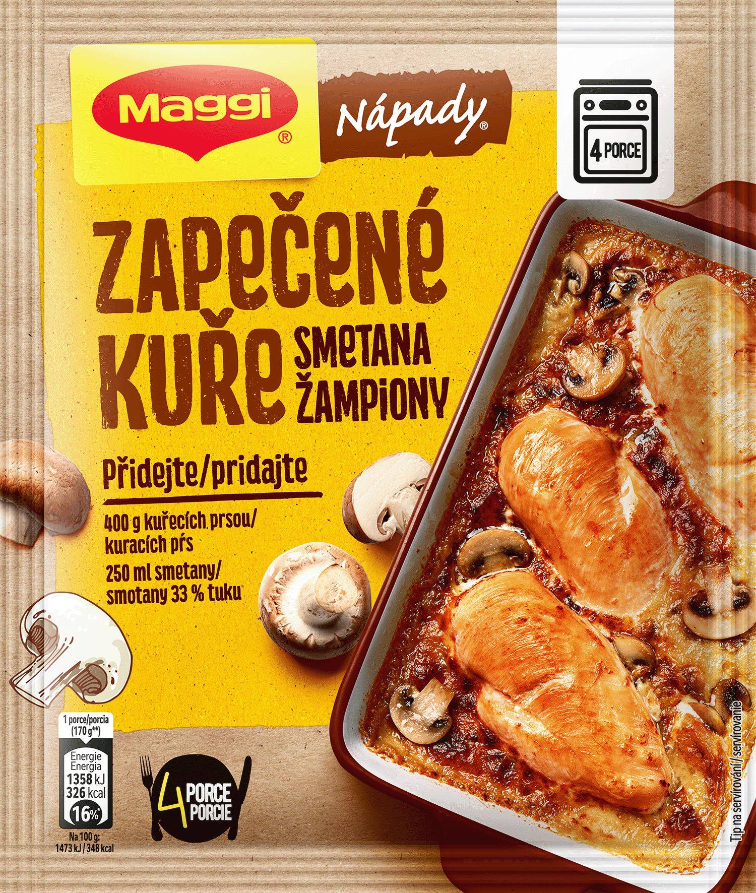 Trvanlivé potraviny - Maggi Nápady Zapečené kuře se žampiony a smetanou sáček 30 g