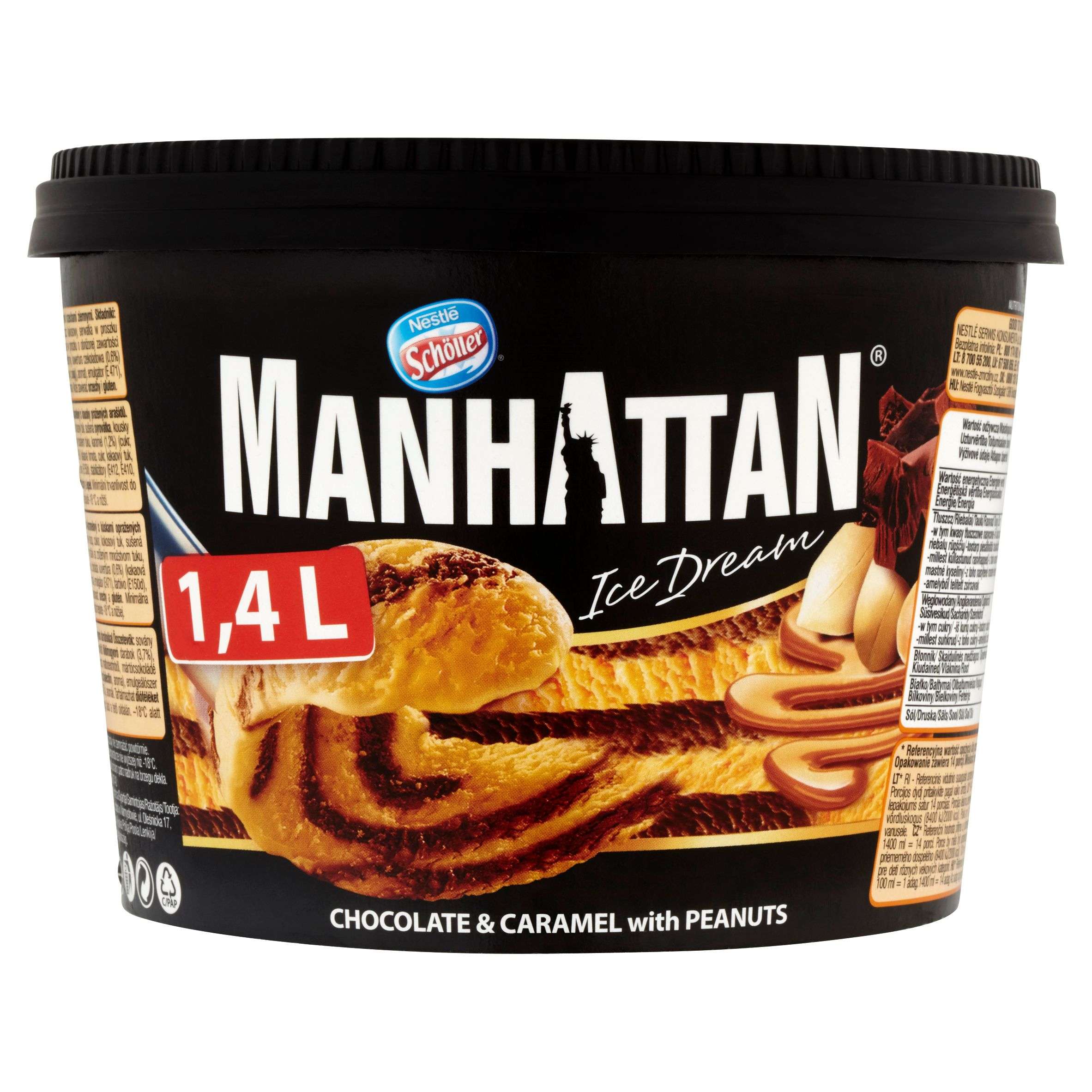 Mražené potraviny - Manhattan Ice Dream mražený krém čokoládovo-karamelový s kousky pražených arašídů 1400 ml