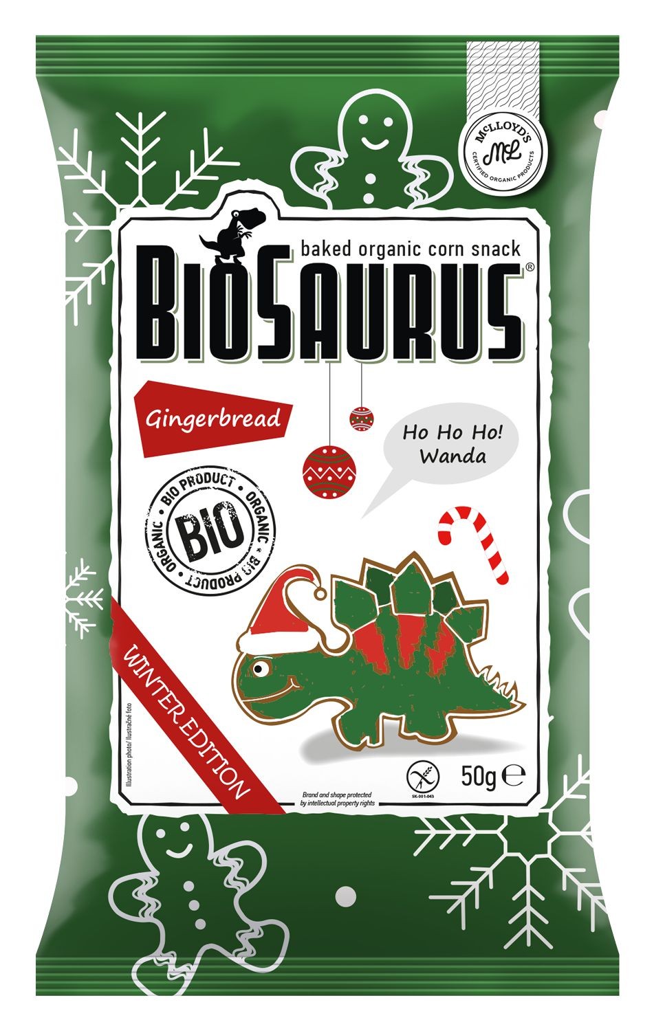 Trvanlivé potraviny - McLoyds Bio snack Biosaurus winter gingerbread 50g