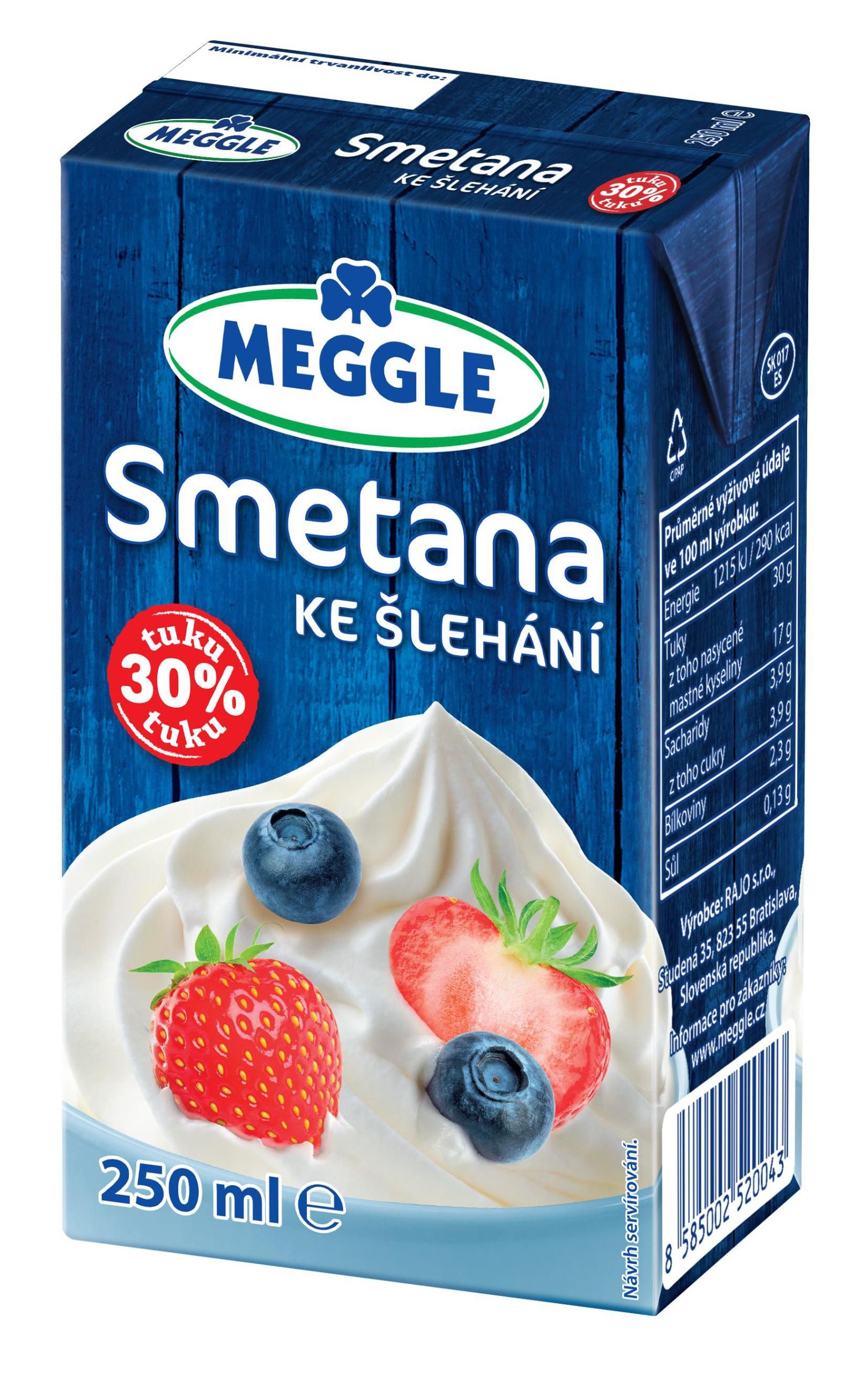 Mléčné a chlazené - Meggle Smetana ke šlehání 30% tuku 250 ml