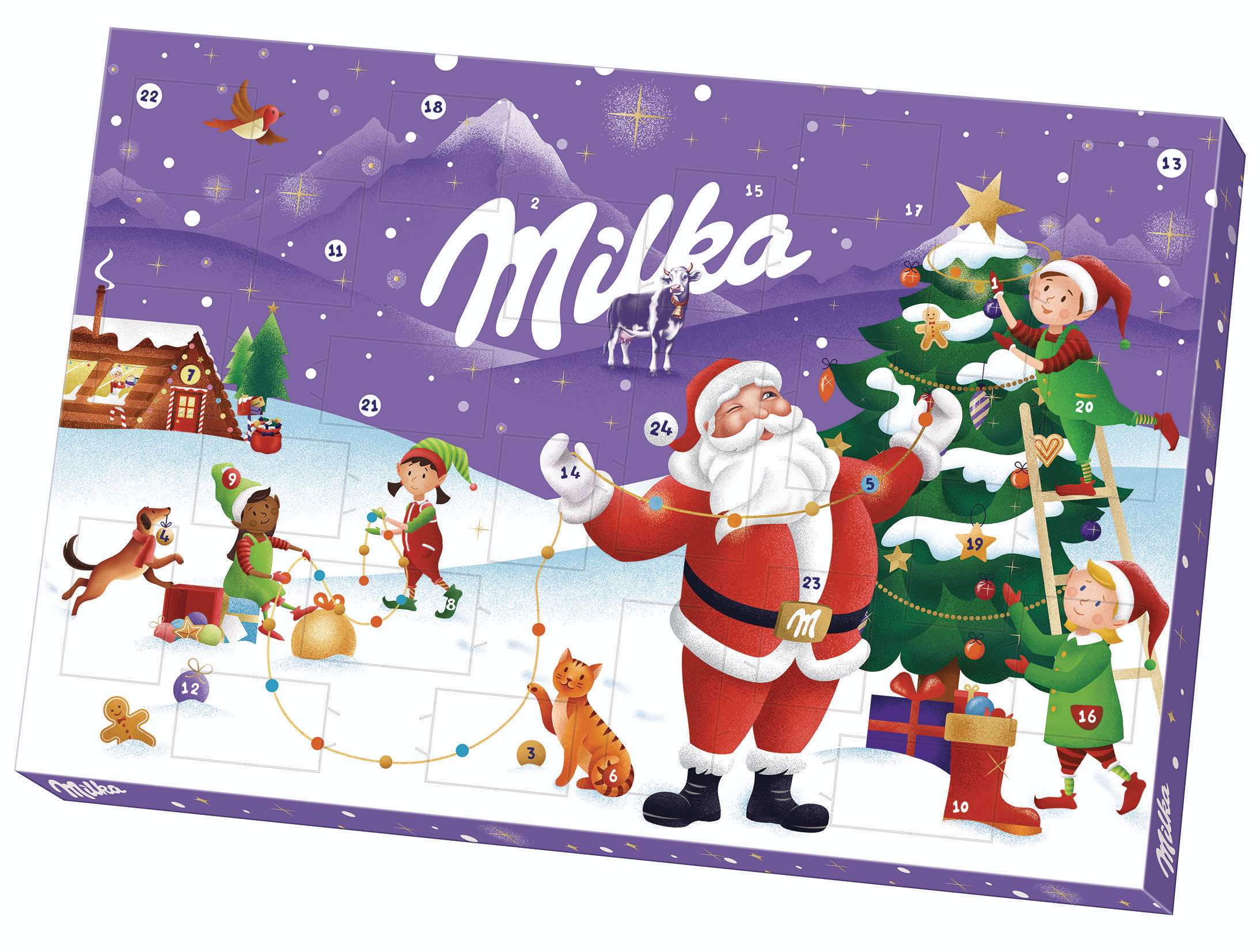 Milka Adventní kalendář s mléčnou čokoládou z alpského mléka a s mléčnou náplní, různé motivy 200g-0