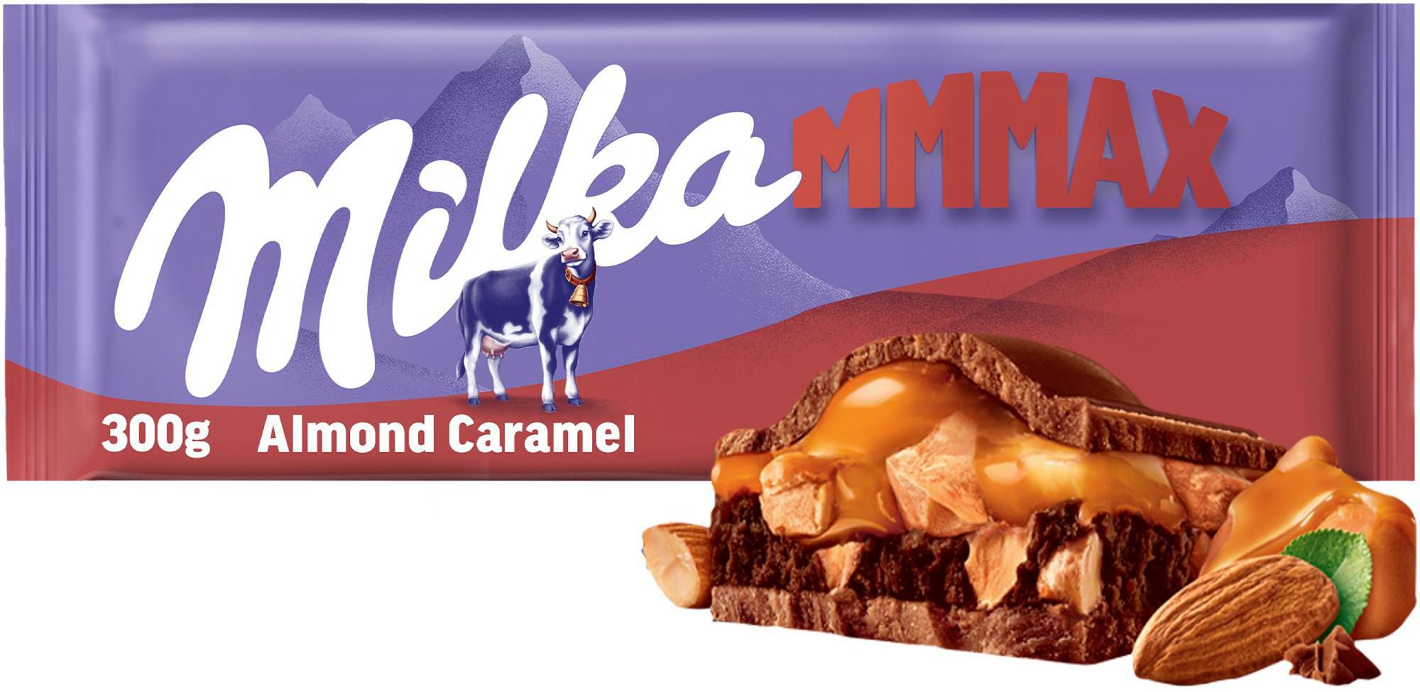 Trvanlivé potraviny - Milka čokoláda Mmmax Almond Caramel, mléčná s mandlemi 300 g