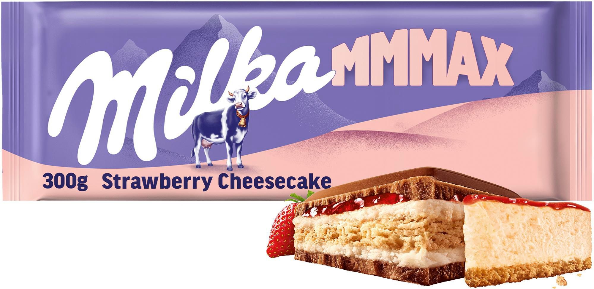 Trvanlivé potraviny - Milka čokoláda Mmmax Strawberry Cheesecake mléčná, příchuť jahodový cheesecake 300 g