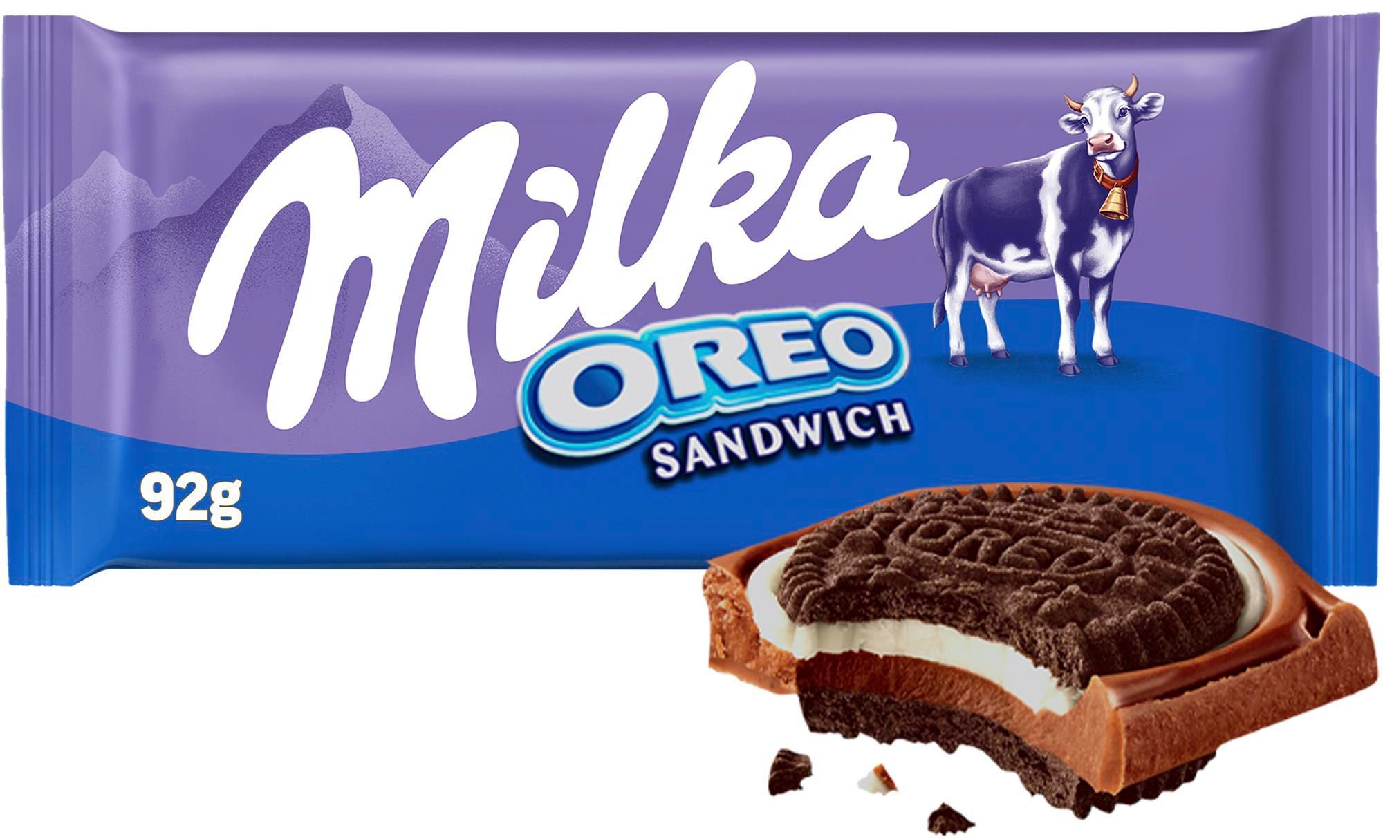 Trvanlivé potraviny - Milka čokoláda OREO Sandwich mléčná čokoláda a sušenky 92 g