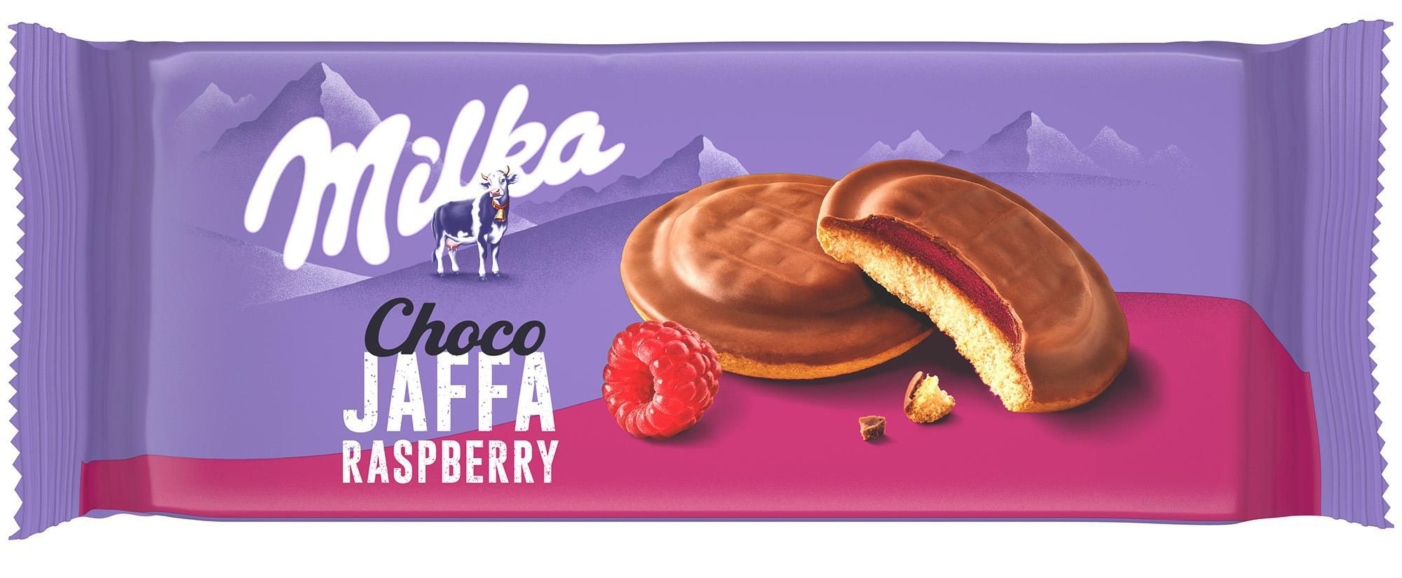 Trvanlivé potraviny - Milka piškoty Choco Jaffa malinové, mléčná čokoláda 147g