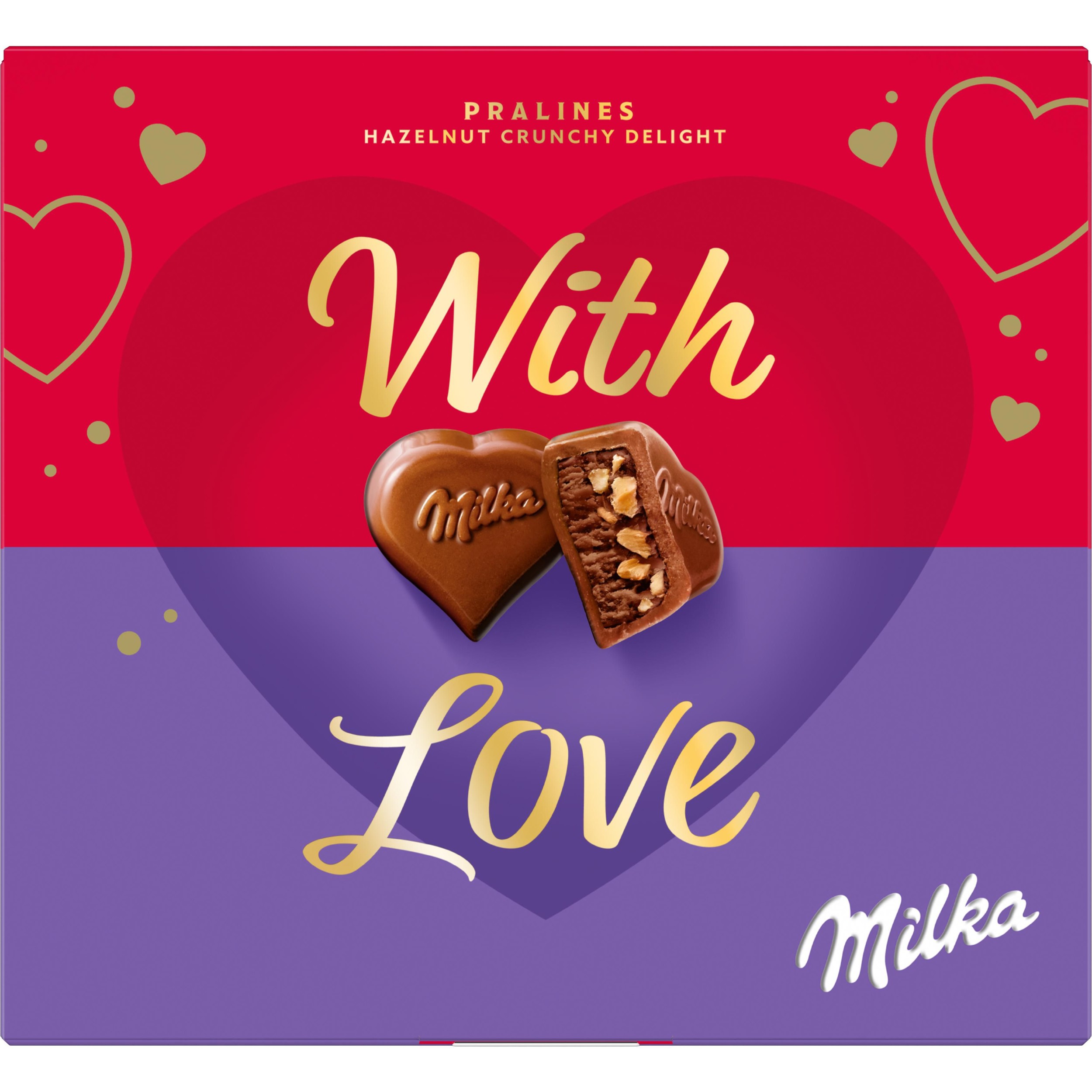Trvanlivé potraviny - Milka Pralinky With Love bonboniéra, lískooříšková náplň 105g