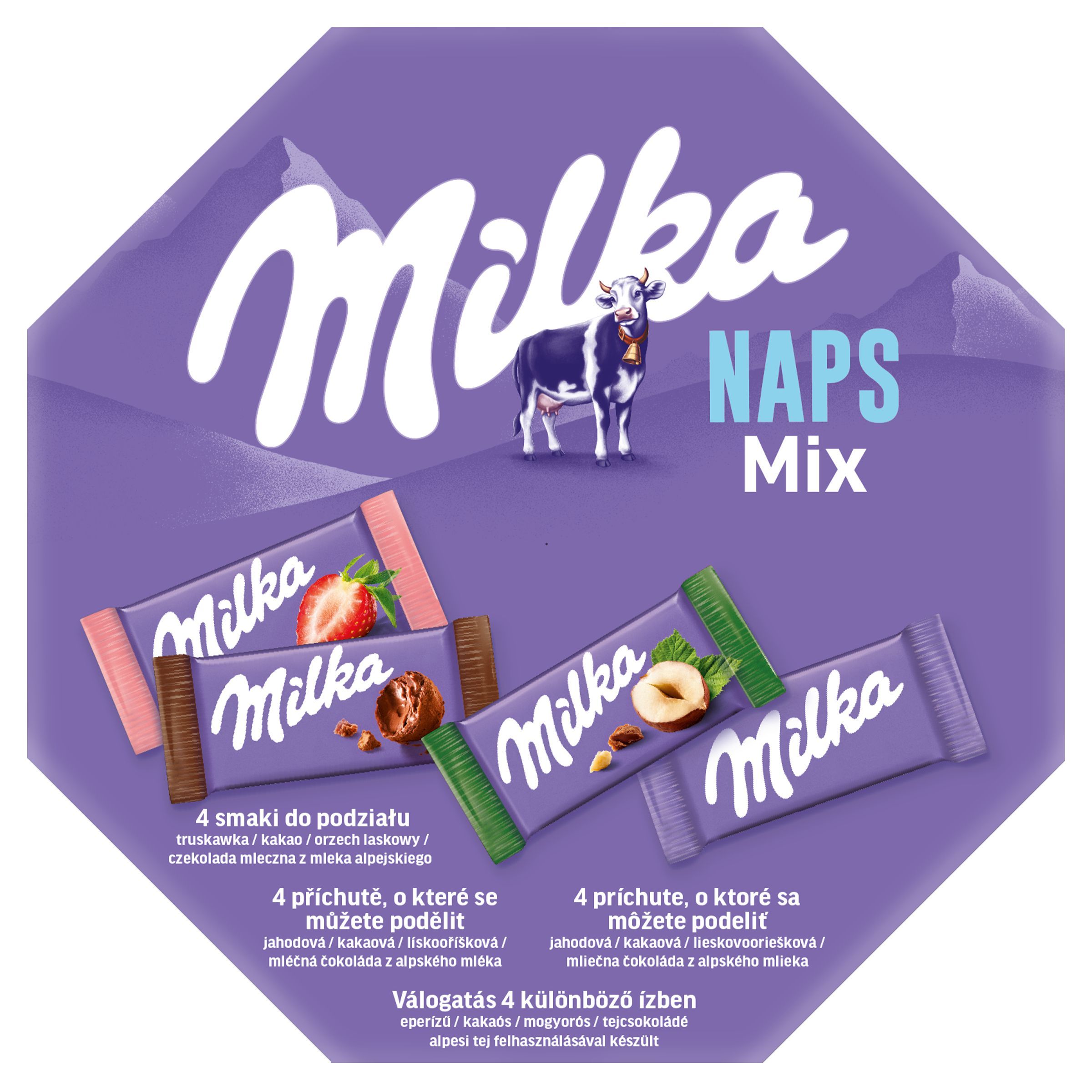 Trvanlivé potraviny - Milka Singles Mix výběr mini mléčných čokolád, bonboniéra 138g