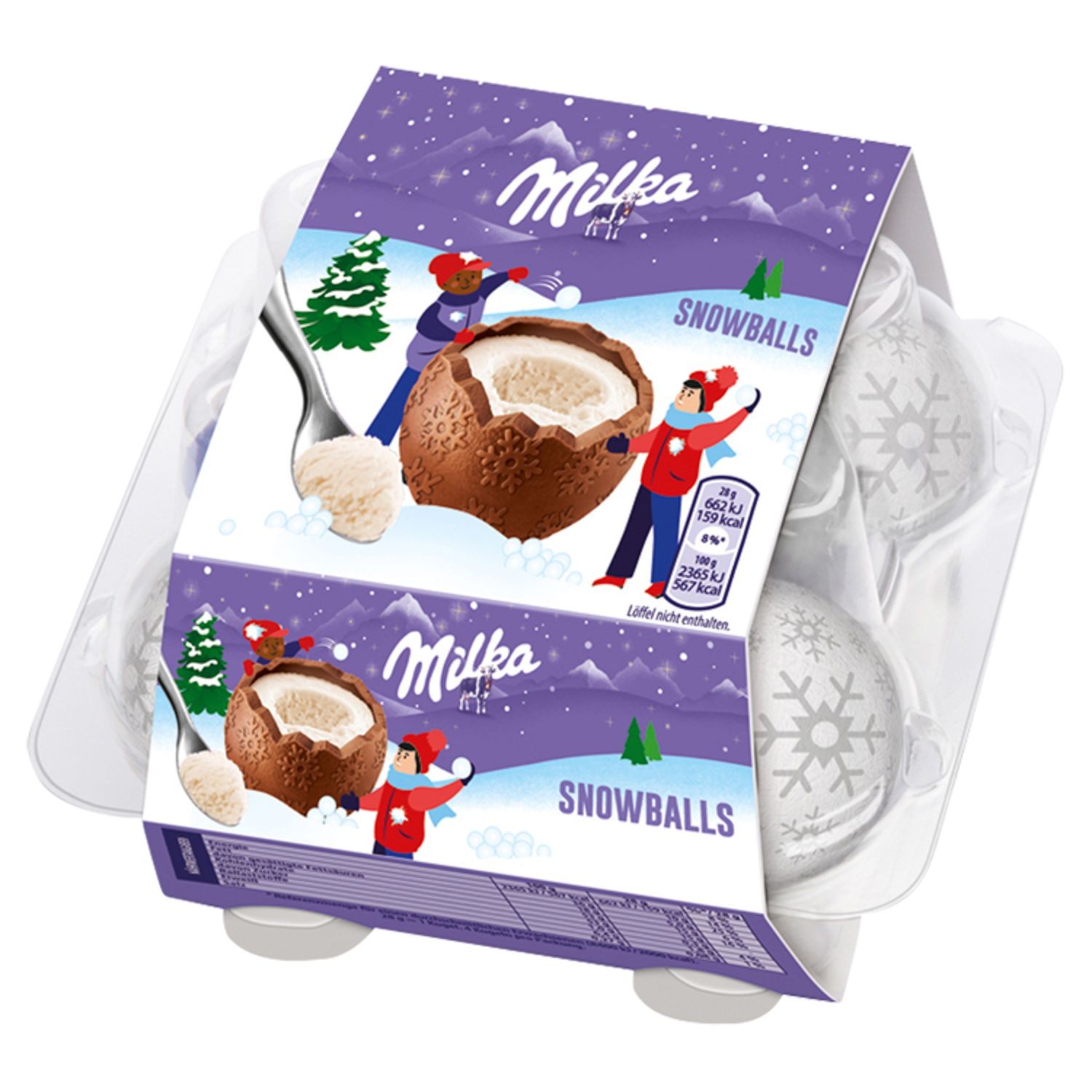 Trvanlivé potraviny - Milka Snowballs Milk, mléčná čokoláda a mléčná náplň 4 x 28g