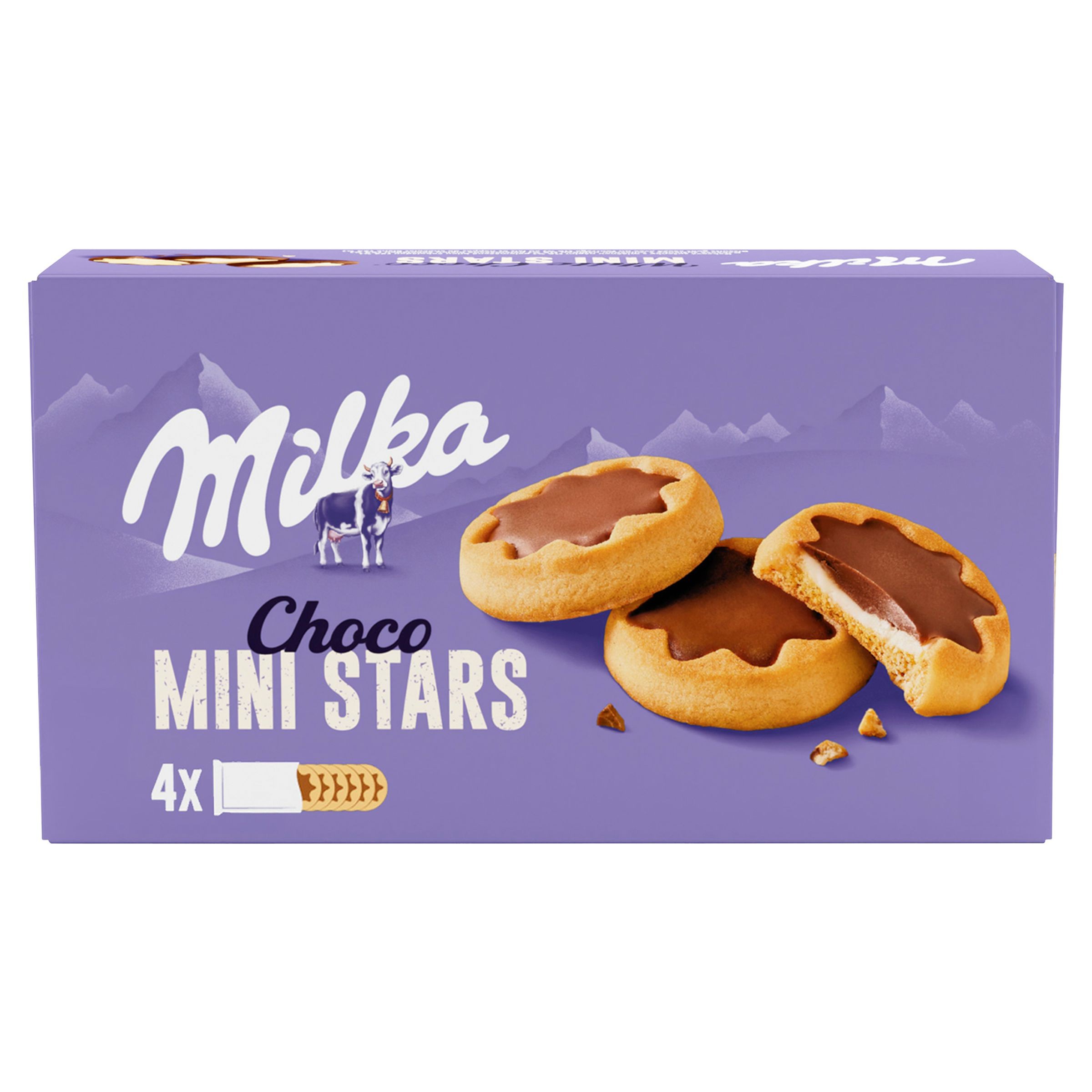 Trvanlivé potraviny - Milka sušenky Choco Mini Stars mléčná náplň a čokoláda 150g