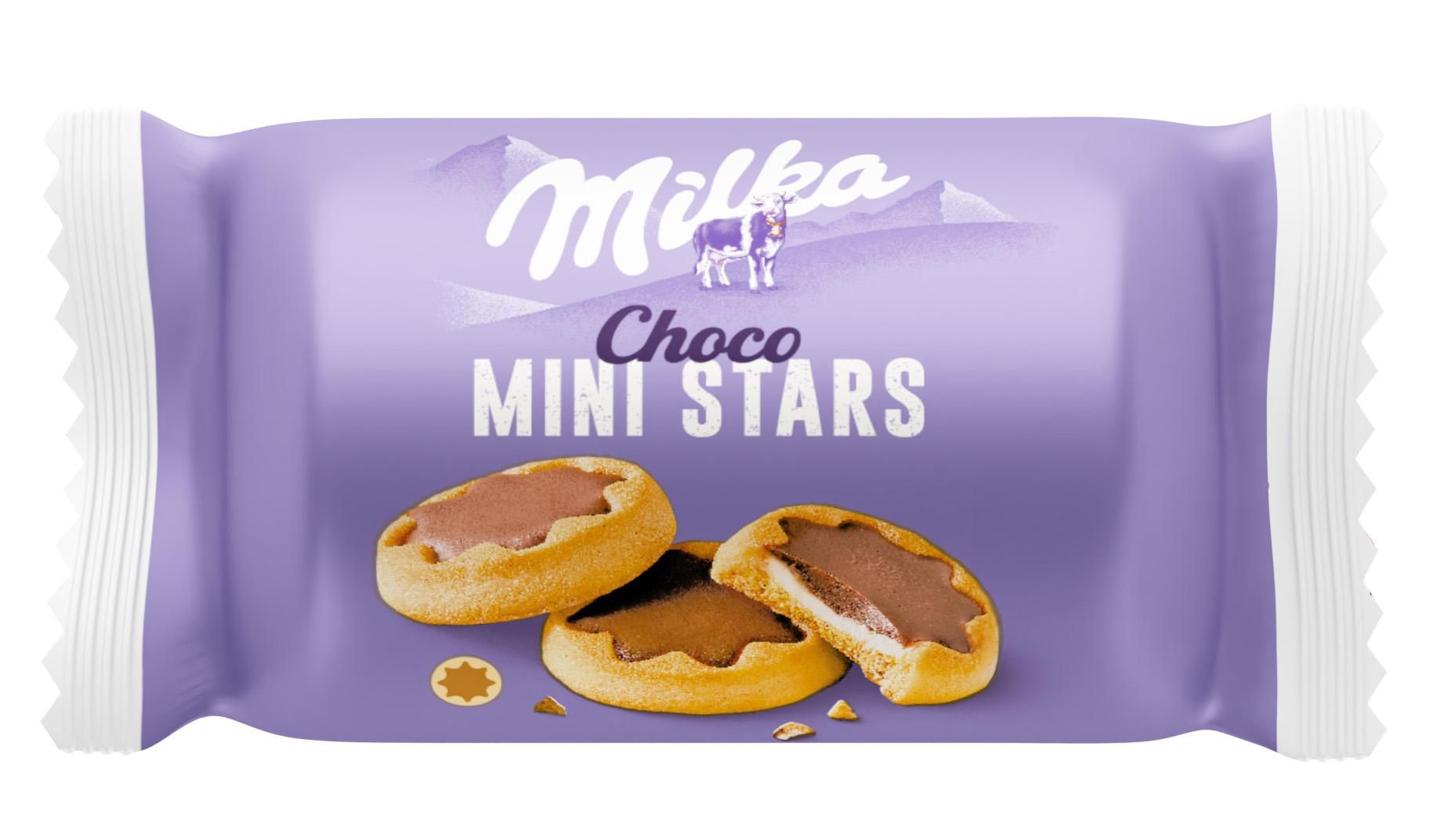 Trvanlivé potraviny - Milka sušenky Choco Mini Stars mléčná náplň a čokoláda 37,5g