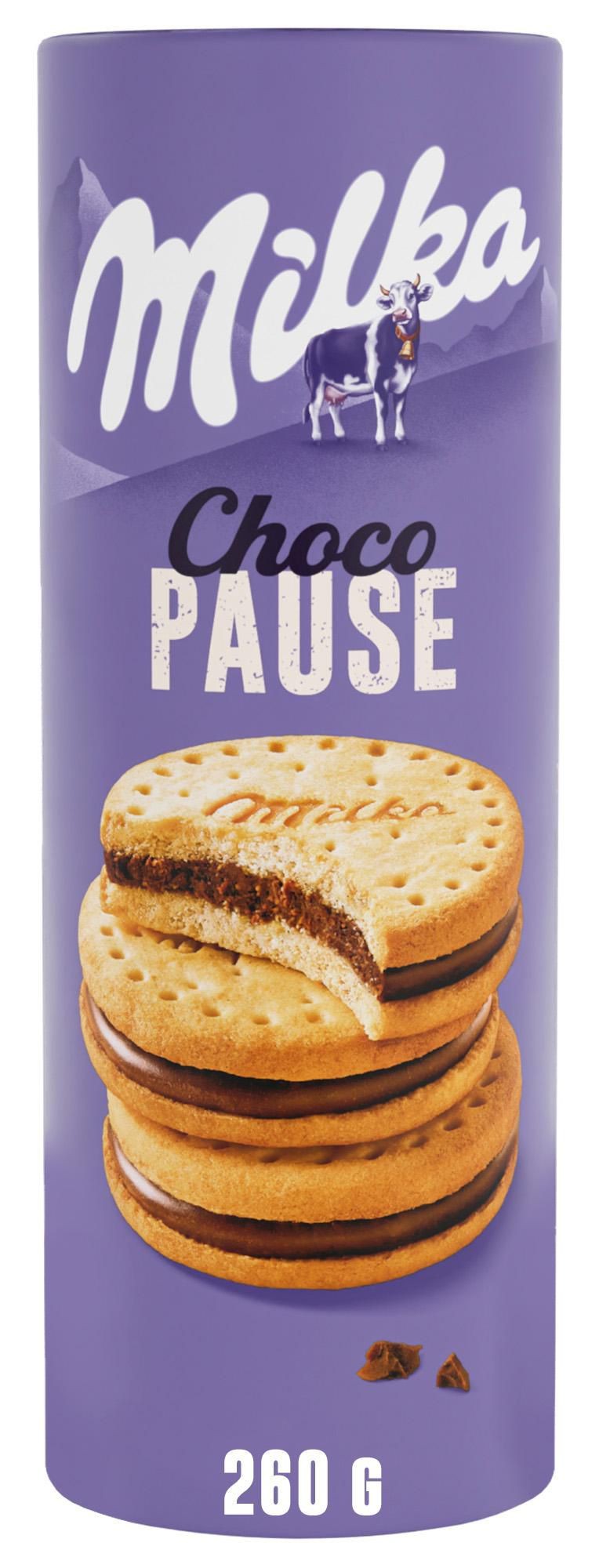 Trvanlivé potraviny - Milka sušenky Choco pause plněné jemnou čokoládovou náplní z alpského mléka 260g