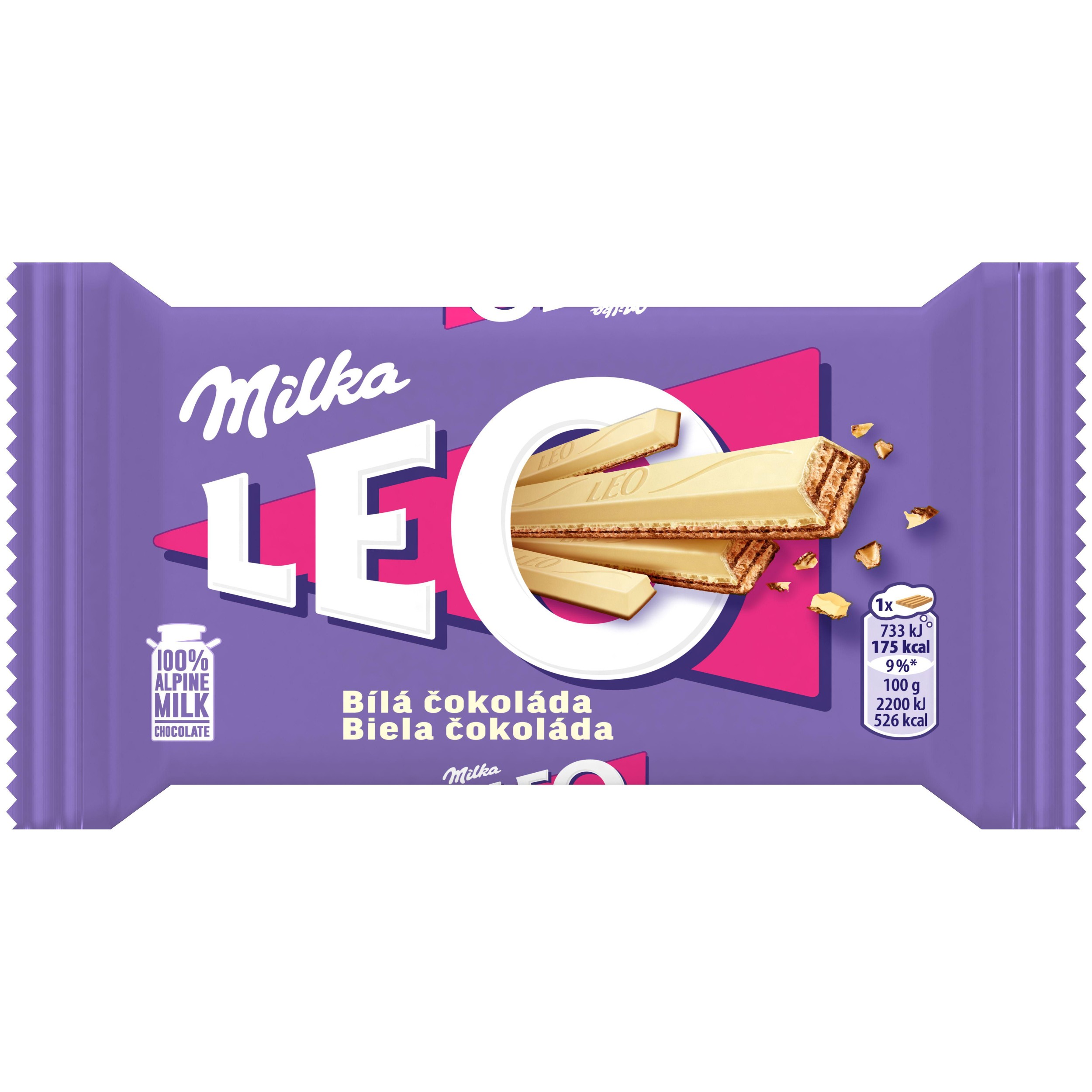 Trvanlivé potraviny - Milka tyčinka Leo White s oplatkami v bílé čokoládě 33,3g