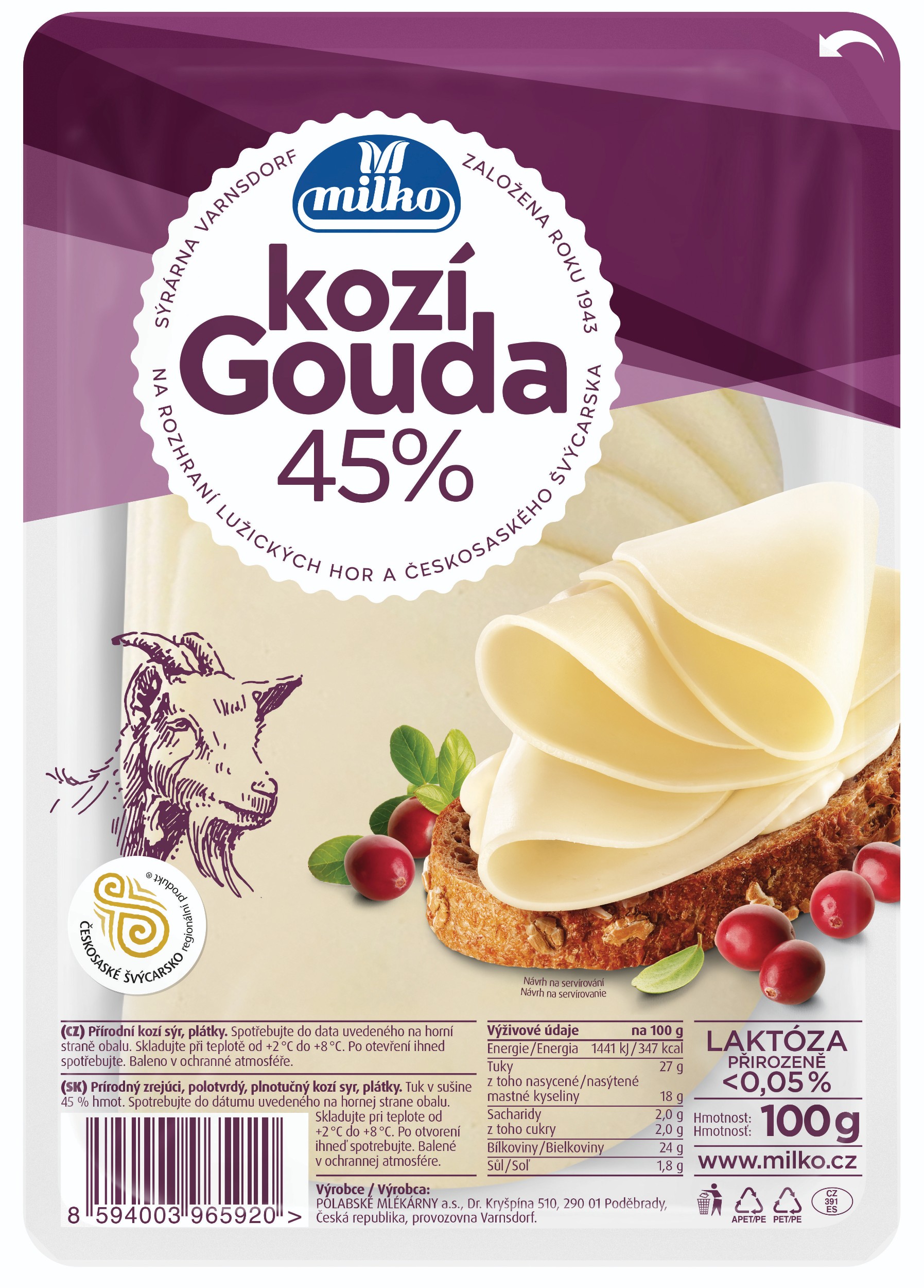 Mléčné a chlazené - Milko Kozí gouda plátky 48% 100 g