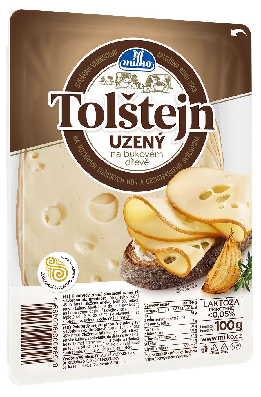 Mléčné a chlazené - Milko Tolštejn uzený 45% plátky 100g