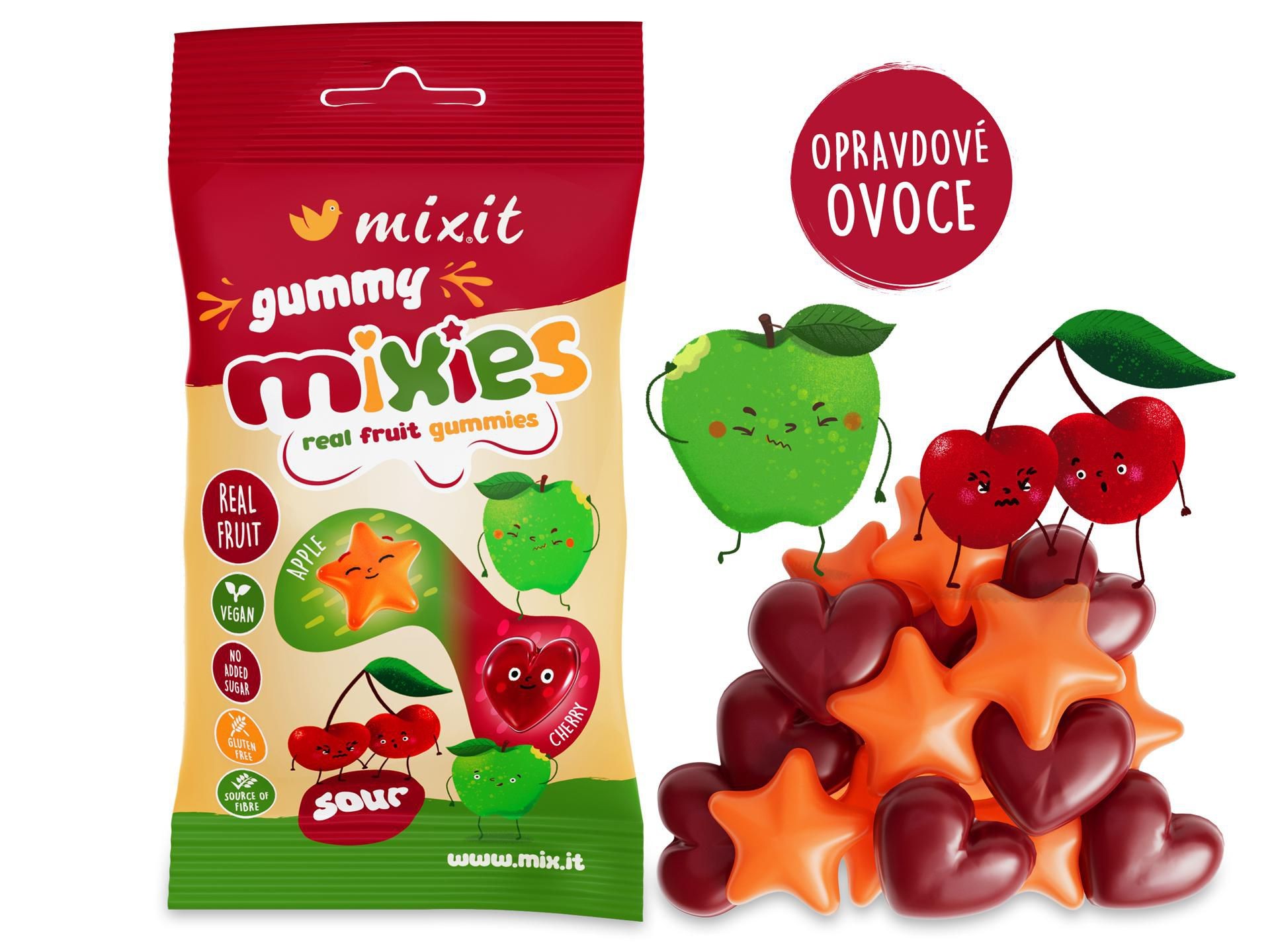 Zdravý svět - Mixit Ovocné Mixies - Jablko & třešeň - přírodní želé bonbóny 35 g