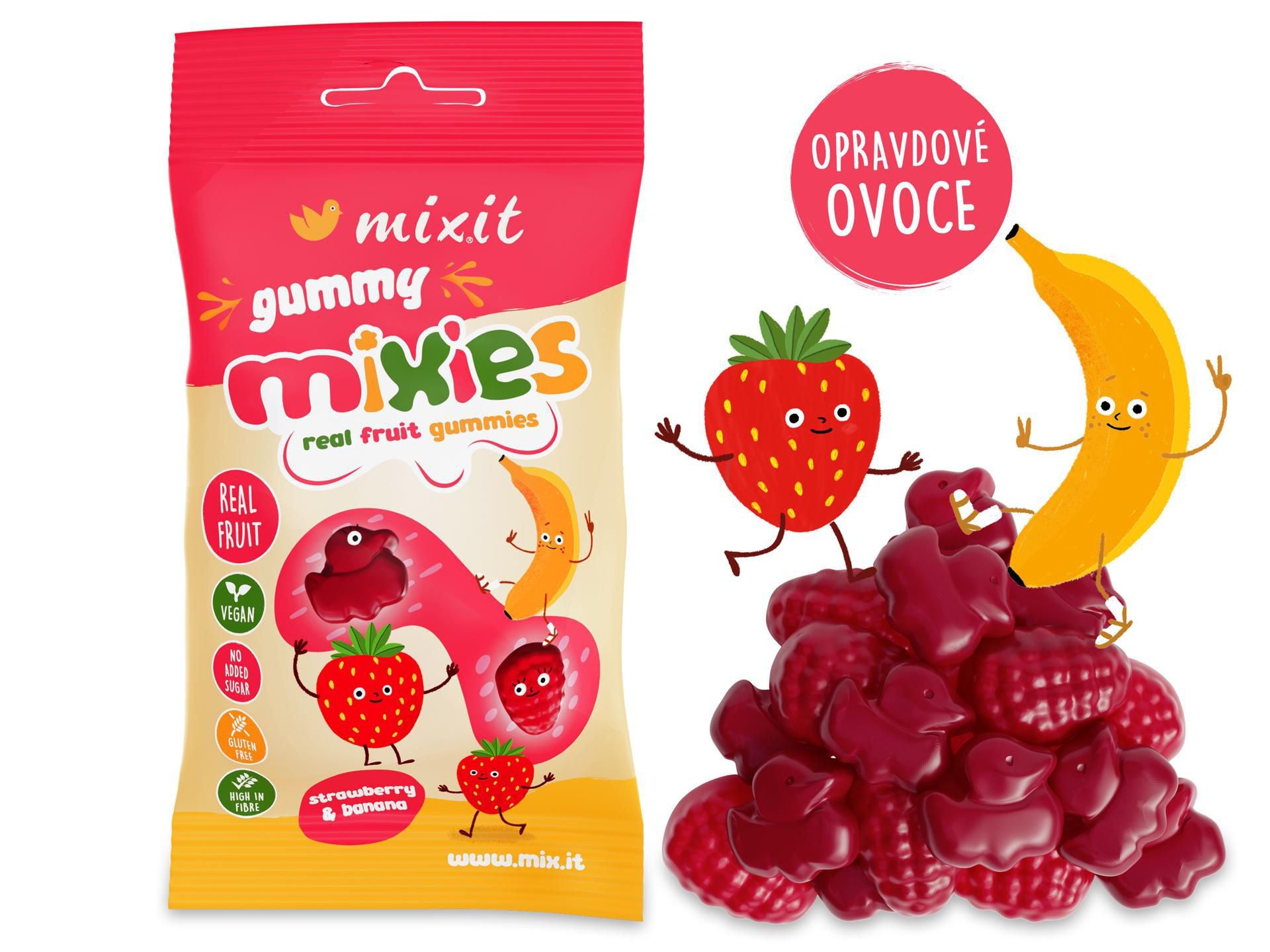 Zdravý svět - Mixit Ovocné Mixies - Jahoda & banán - přírodní želé bonbóny 35 g