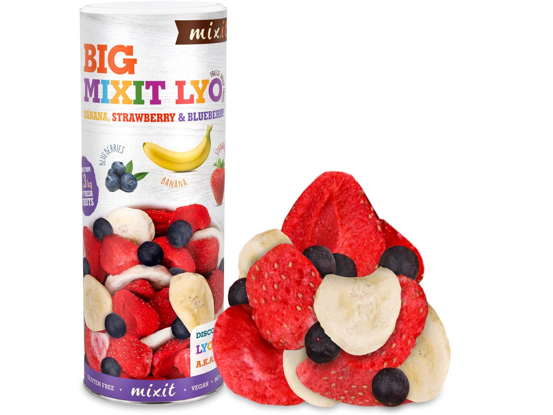 Trvanlivé potraviny - Mixit Velké křupavé ovoce - banán, jahoda, borůvka 160g
