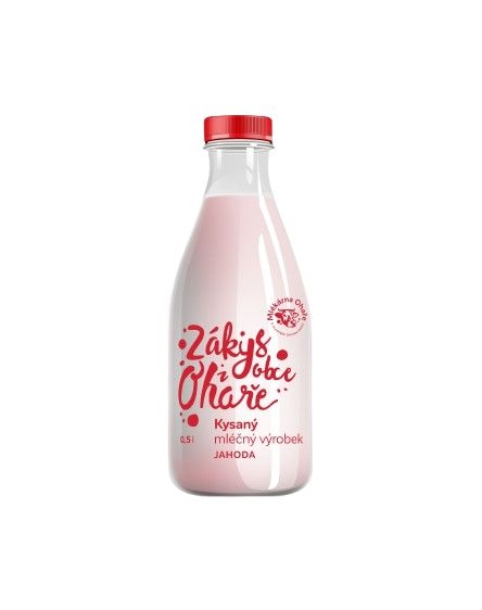 Mléčné a chlazené - Mlékárna Ohaře, Zákys  z obce Ohaře jahodový,500ml
