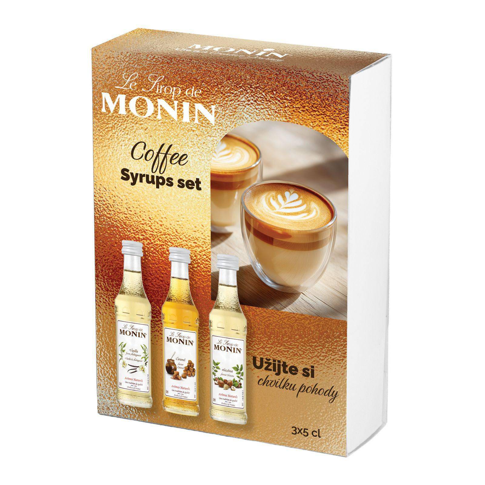 Nápoje - Monin Dárkové balení Coffee set 3x5cl karamel, vanilka a lískový oříšek