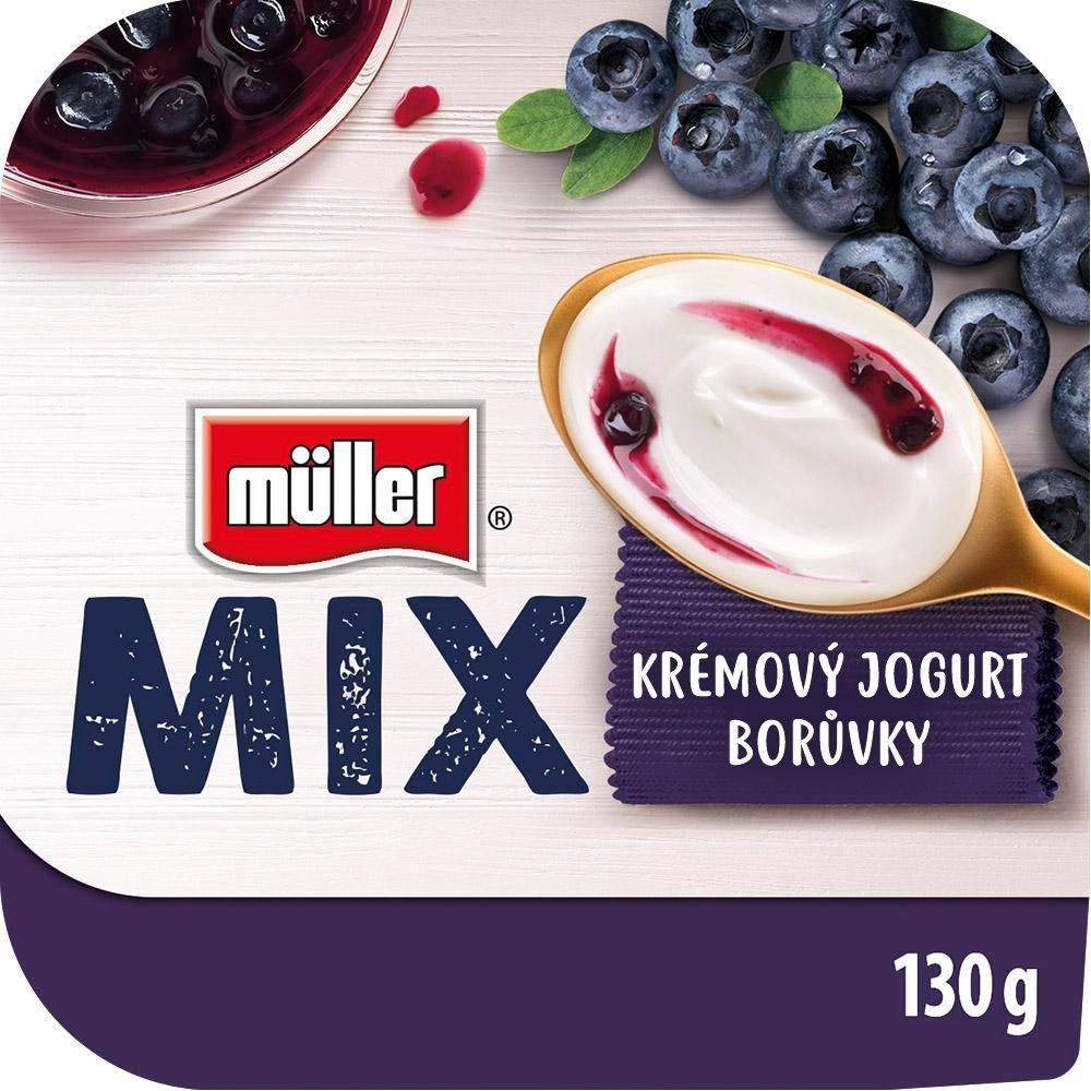 Mléčné a chlazené - Müller Mix Blueberry slazený ochucený jogurt 130 g