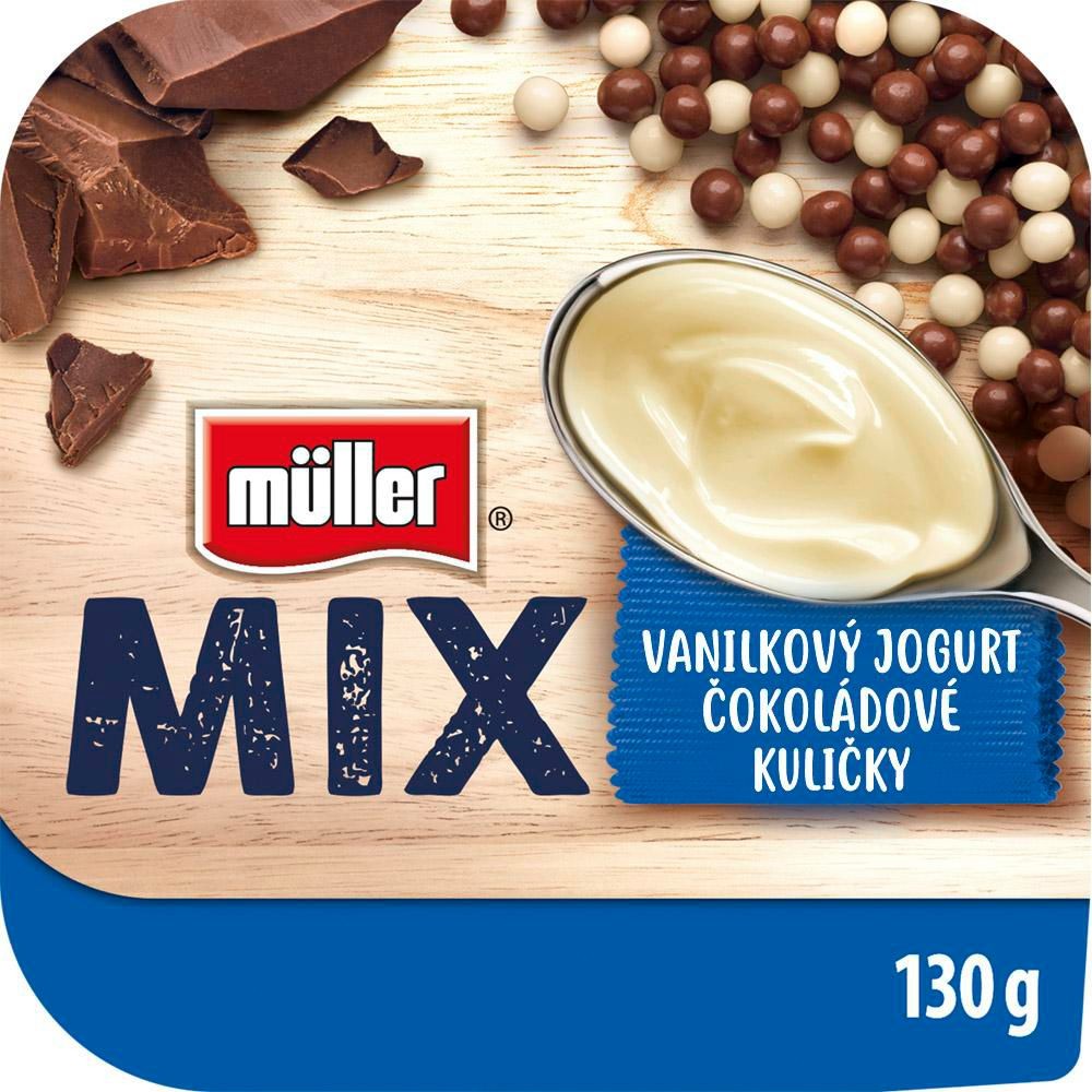 Mléčné a chlazené - Müller Mix Choco Balls jogurt s vanilkovou příchutí 130 g