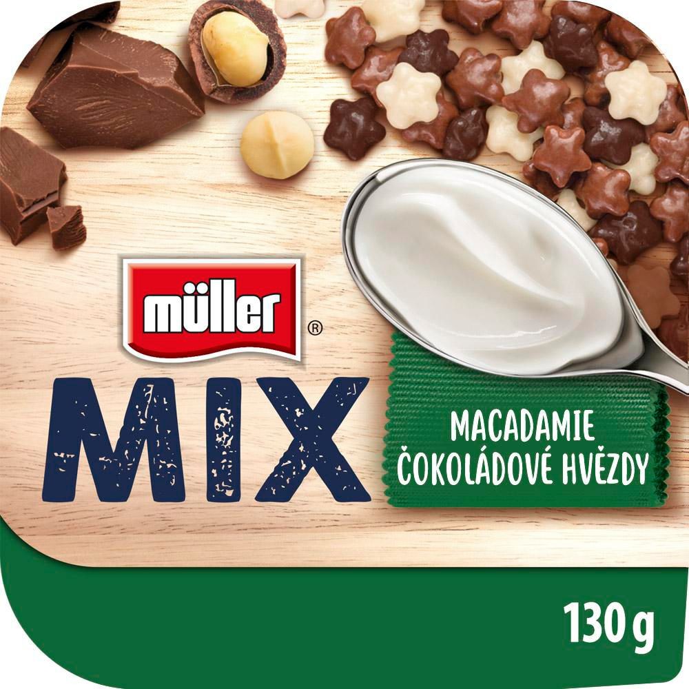 Mléčné a chlazené - Müller Mix Choco Stars jogurt s příchutí makadamových ořechů 130 g