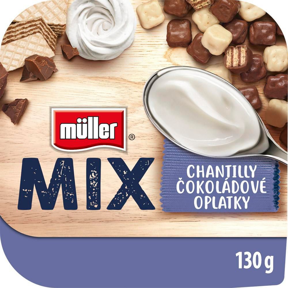 Mléčné a chlazené - Müller Mix Choco Waffles slazený jogurt se smetanovou příchutí 130 g
